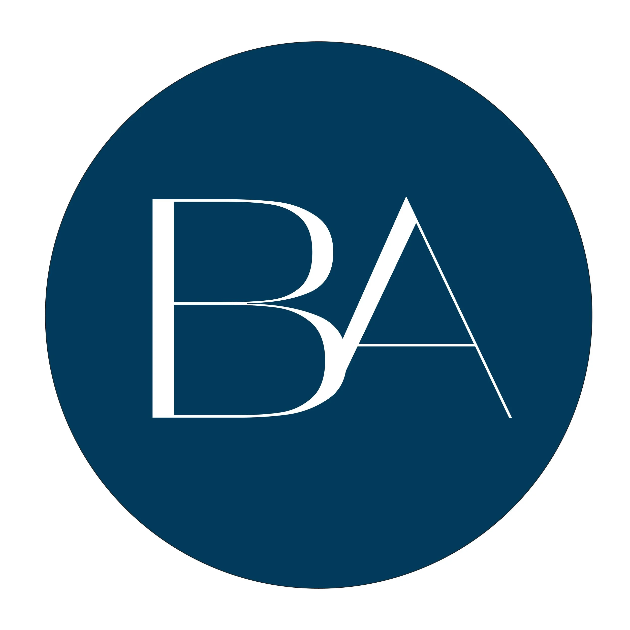 Primary Logo Design
“Beth Abney Copywriting logo design with modern BA monogram in navy and black, created for a professional freelance brand identity.”