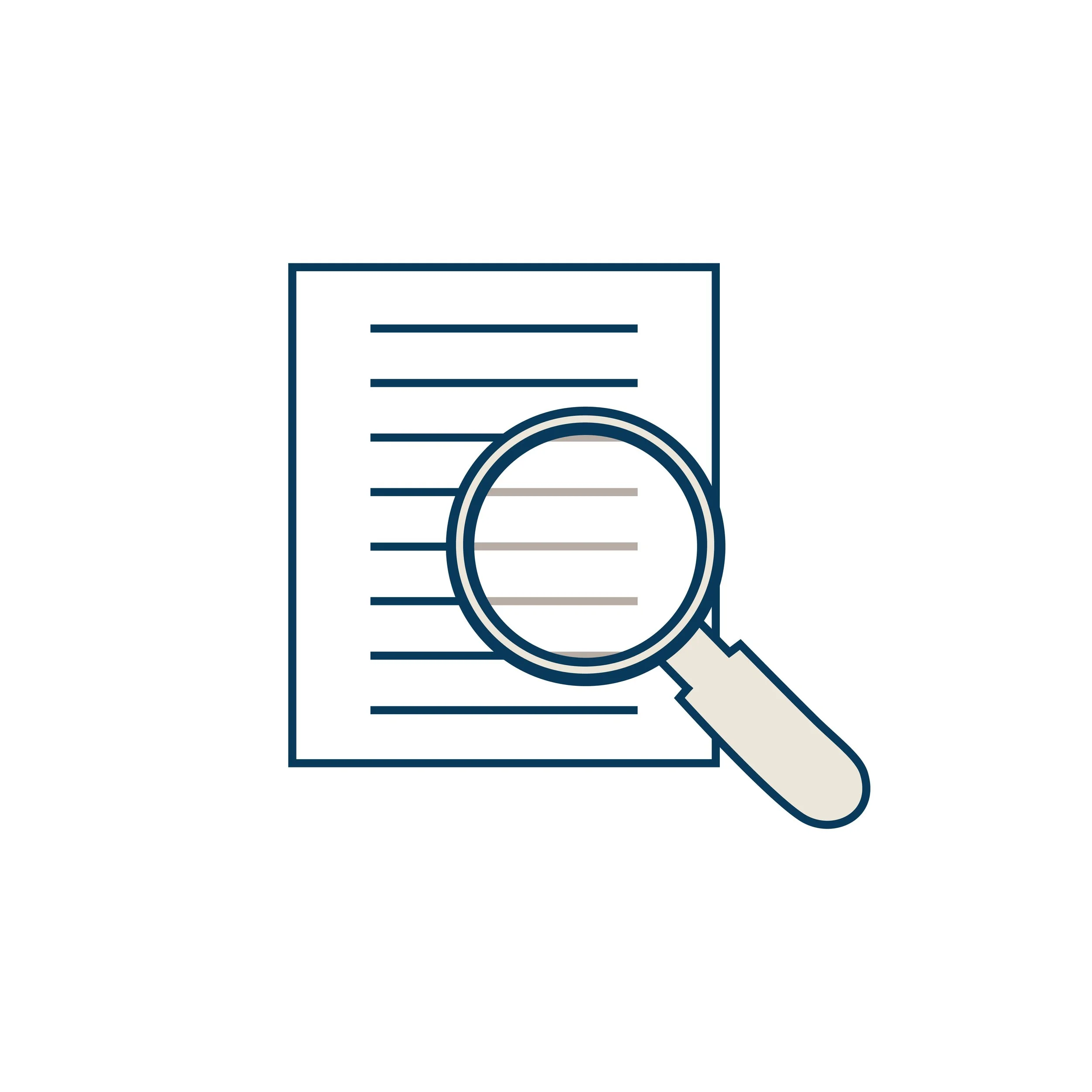 Magnifying Glass Icon
“Custom magnifying glass and document icon design for Beth Abney Copywriting brand identity, symbolizing research and strategy.”