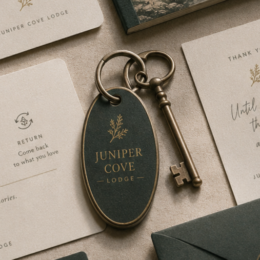 Juniper Cove Lodge Key Fob and Guest Brand Touchpoints