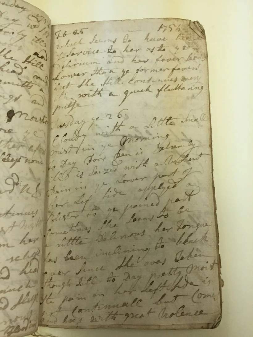 A page of William Cathcart's 1754 journal detailing the illness and pregnancy of his wife Penelope.