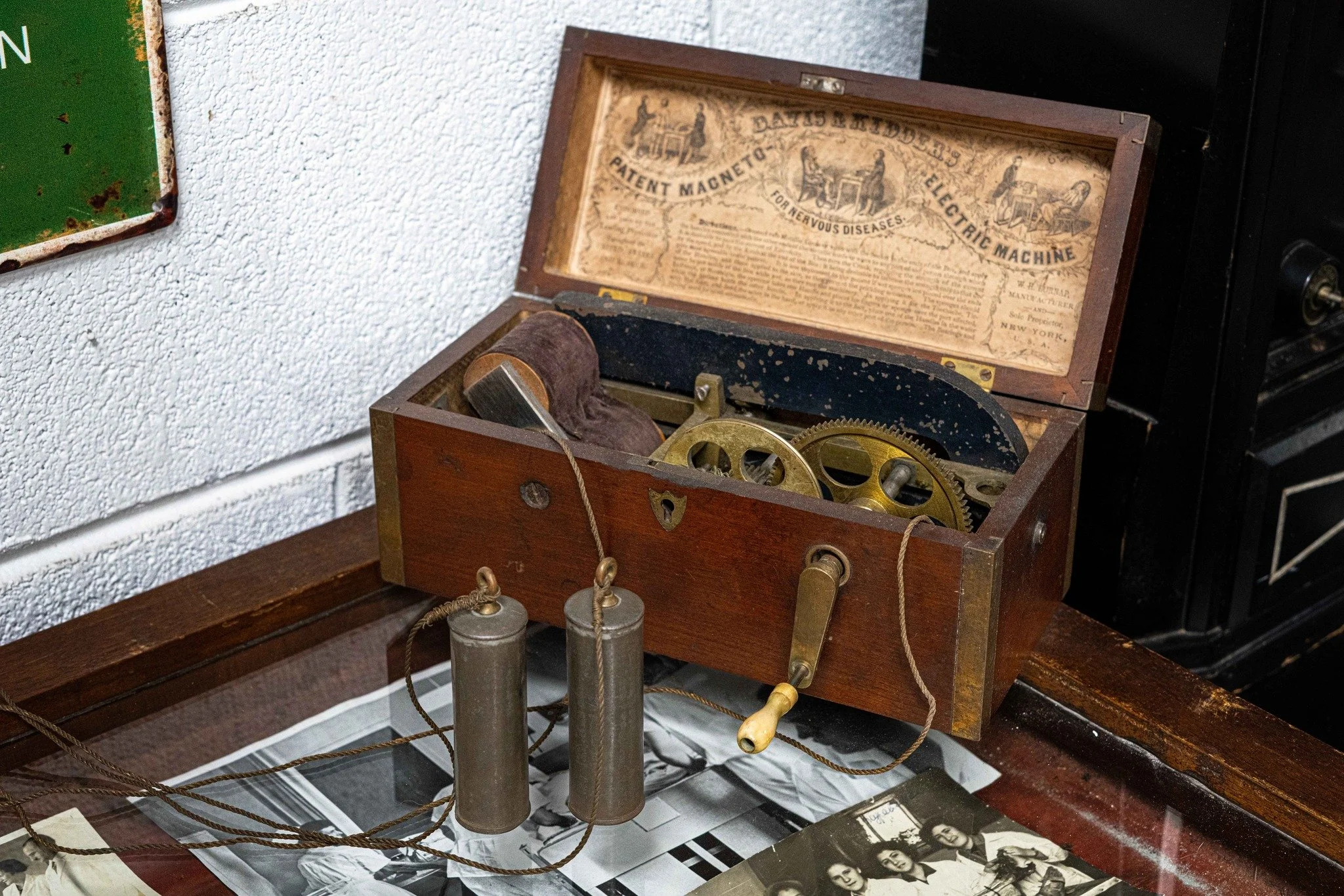 Need some electroshock therapy? ⚡ First manufactured in 1854 by W.H. Burnap of New York, this is The Davis &amp; Kidder Patent Magneto-Electric Machine for Nervous Diseases. To be used as intended, the patient would hold the handles in their hands (o