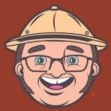 Cartoon illustration of a smiling man wearing glasses and a pith helmet