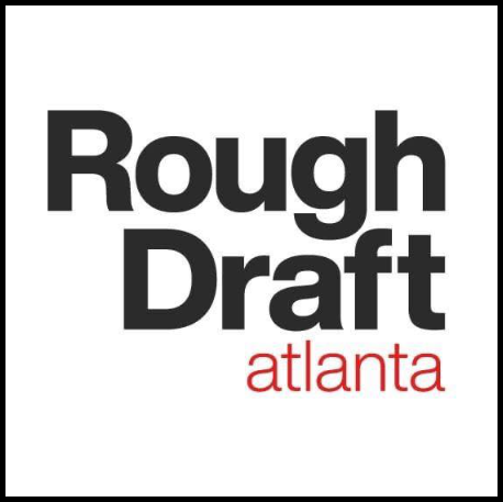 Logo for Rough Draft Atlanta with the words 'Rough Draft' in bold black letters and 'atlanta' in smaller red letters underneath.