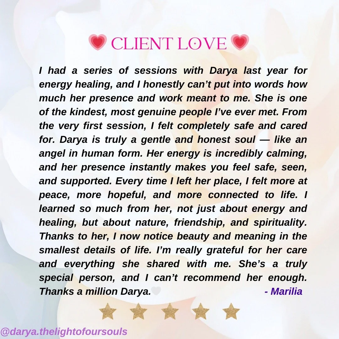 🤍 𝑮𝒓𝒂𝒕𝒆𝒇𝒖𝒍 𝑯𝒆𝒂𝒓𝒕 🤍

I am so deeply touched when my dear Clients share their reflections about our time together. It reminds me of the beauty of this work &mdash; of what can open when we meet in a space of Trust, Presence, and Care. An