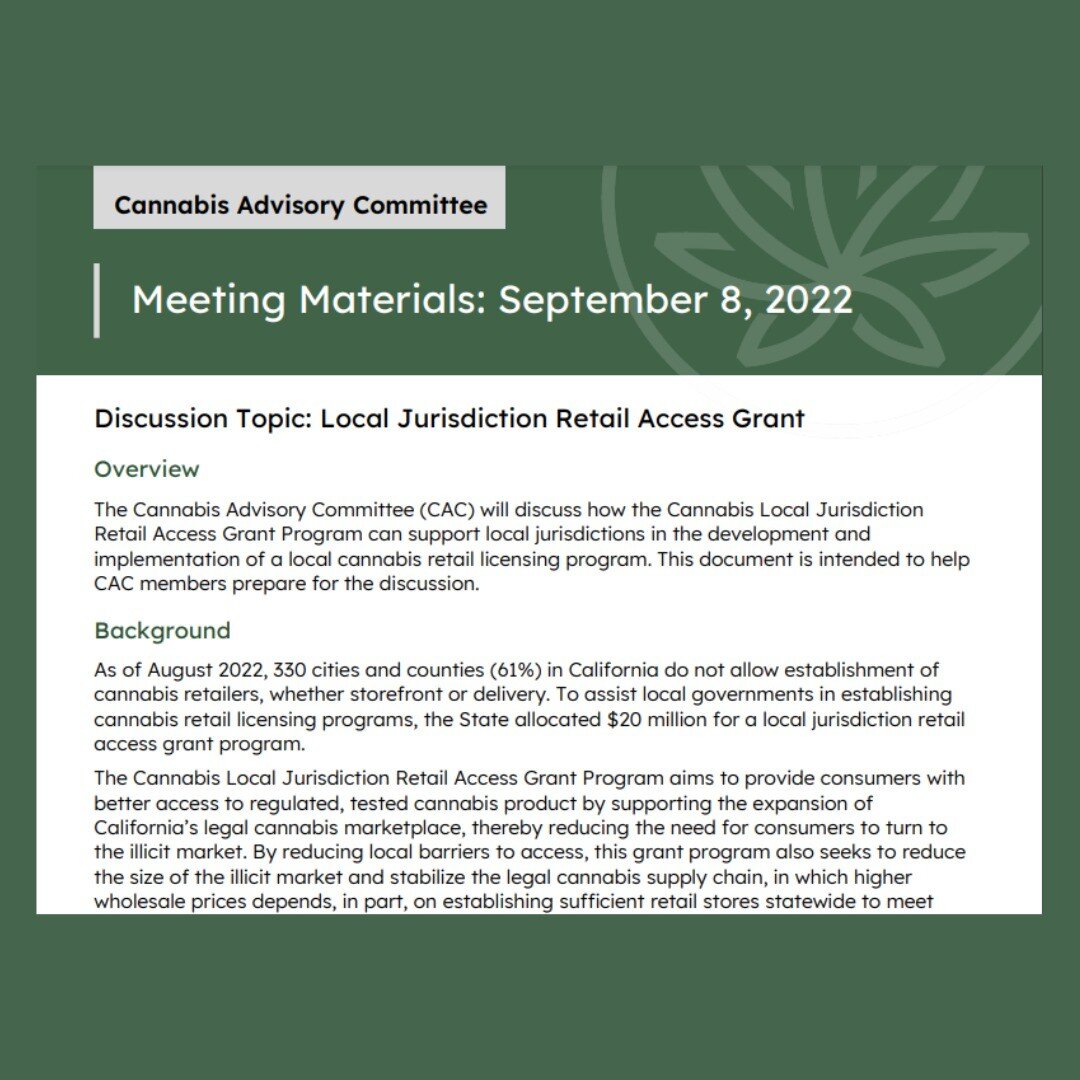 Believe it or not, a whopping 61% of California cites and counties still have NOT rolled out c*nn*bs retail permitting. Interested in how the DCC is going to spend that $20 million the State of CA granted to help local governments establish their ret