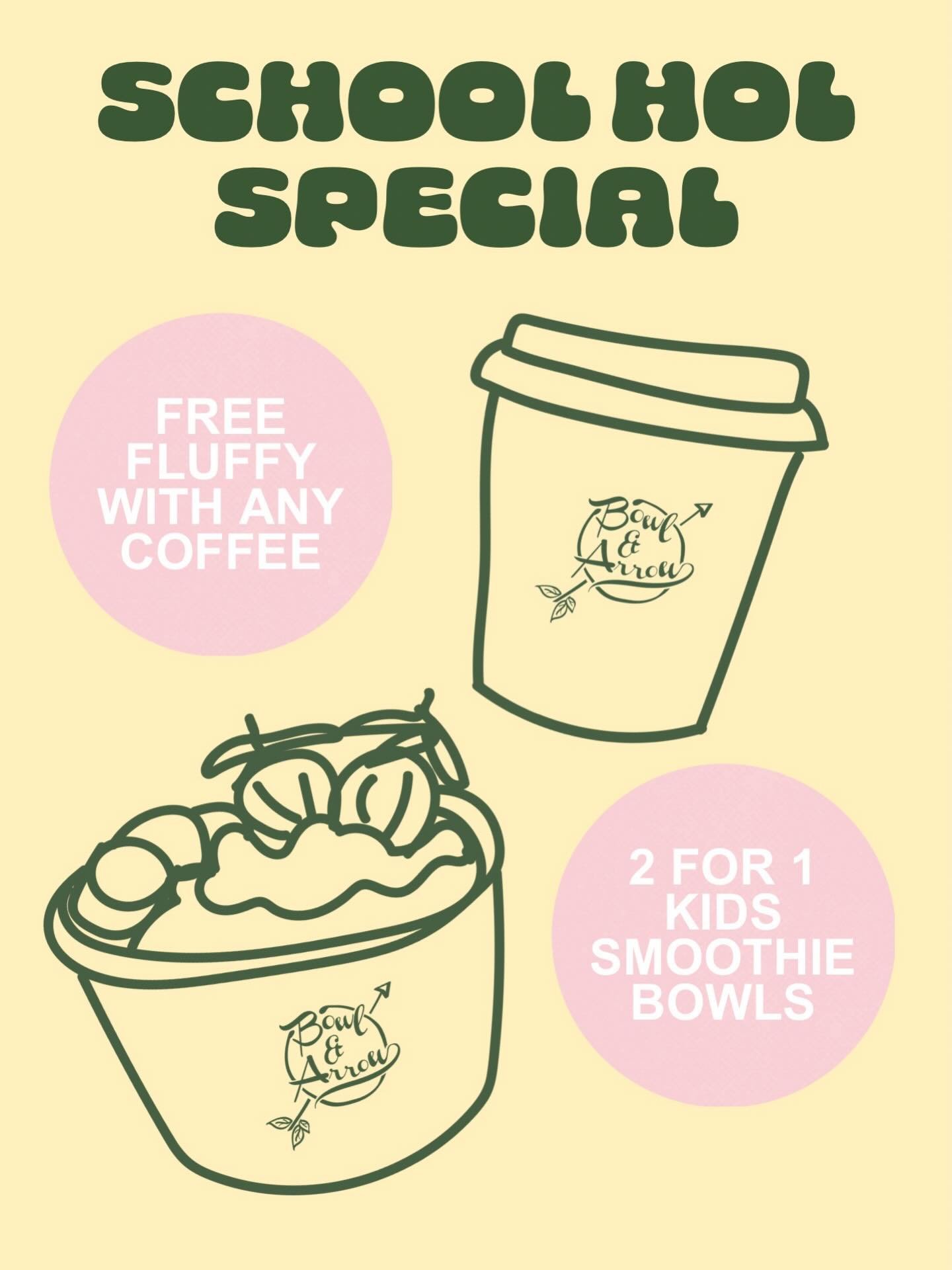 Need a little activity for school holidays that&rsquo;s fun for you AND your little ones? Enjoy a coffee and get either a fluffy or 2 for 1 mini smoothie bowls - available from Good Friday till Sunday 19th April 👌🏼 #easterholidays #schoolholidays