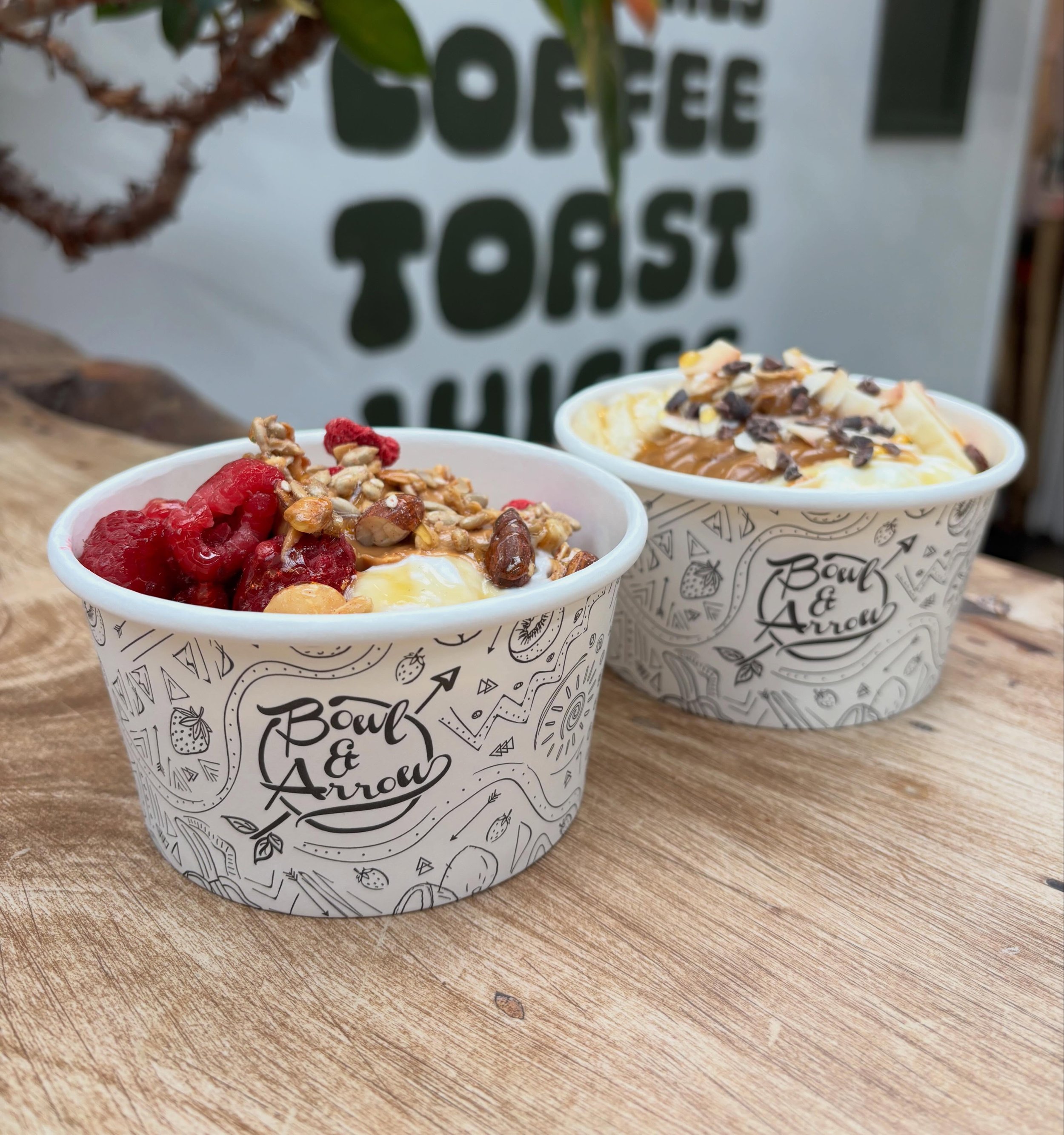 HOT PORRIDGE NOW ON THE MENU 🙏🏻 the weather is cooling down and although you will always see us eating an acai bowl, we do like a comforting hot porridge on a chilly morning! Two options to choose&hellip; Raspberry coconut or Banoffee Biscoff Prote