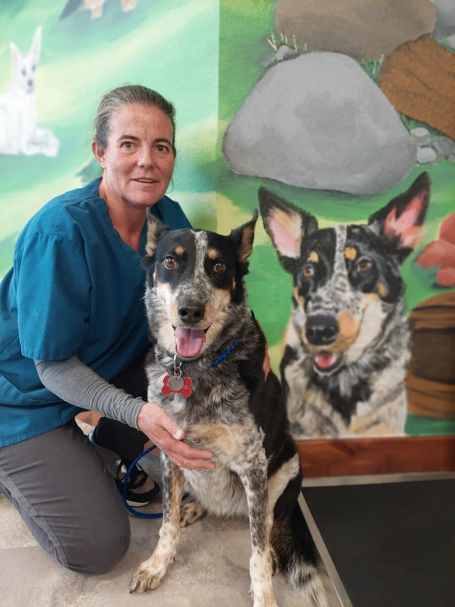 Rosie, one of the vets brought her pet in for a quick shot next to her portrait!