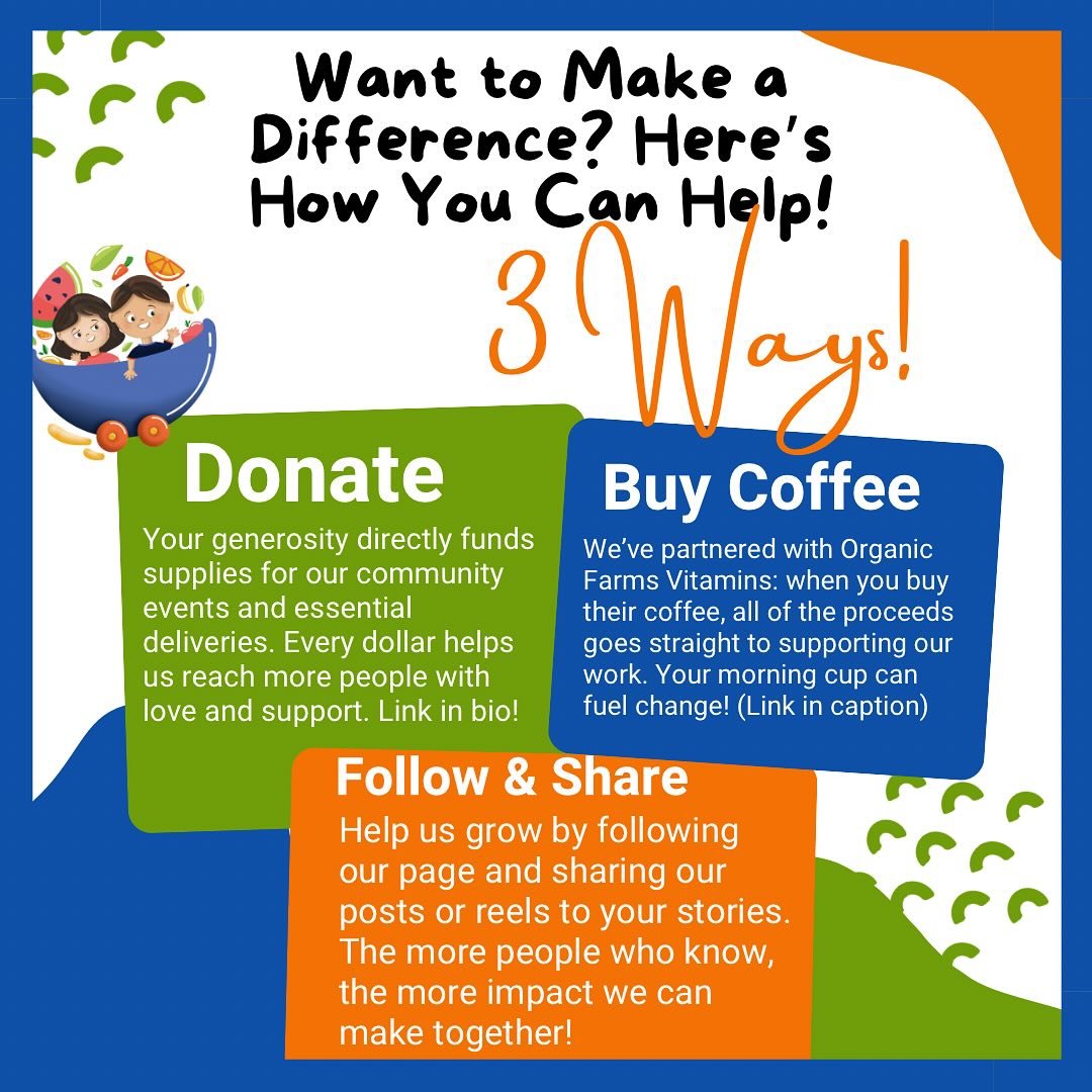Want to support our mission? ⁣
⁣Here are 3 easy ways to help out today:⁣
⁣⁣
⁣1.Donate 💸 &ndash; Every dollar helps fund supplies for our community events &amp; deliveries. [Link in bio]⁣
⁣⁣
⁣2.Buy Coffee ☕ &ndash; Sip with purpose! All proceeds go d