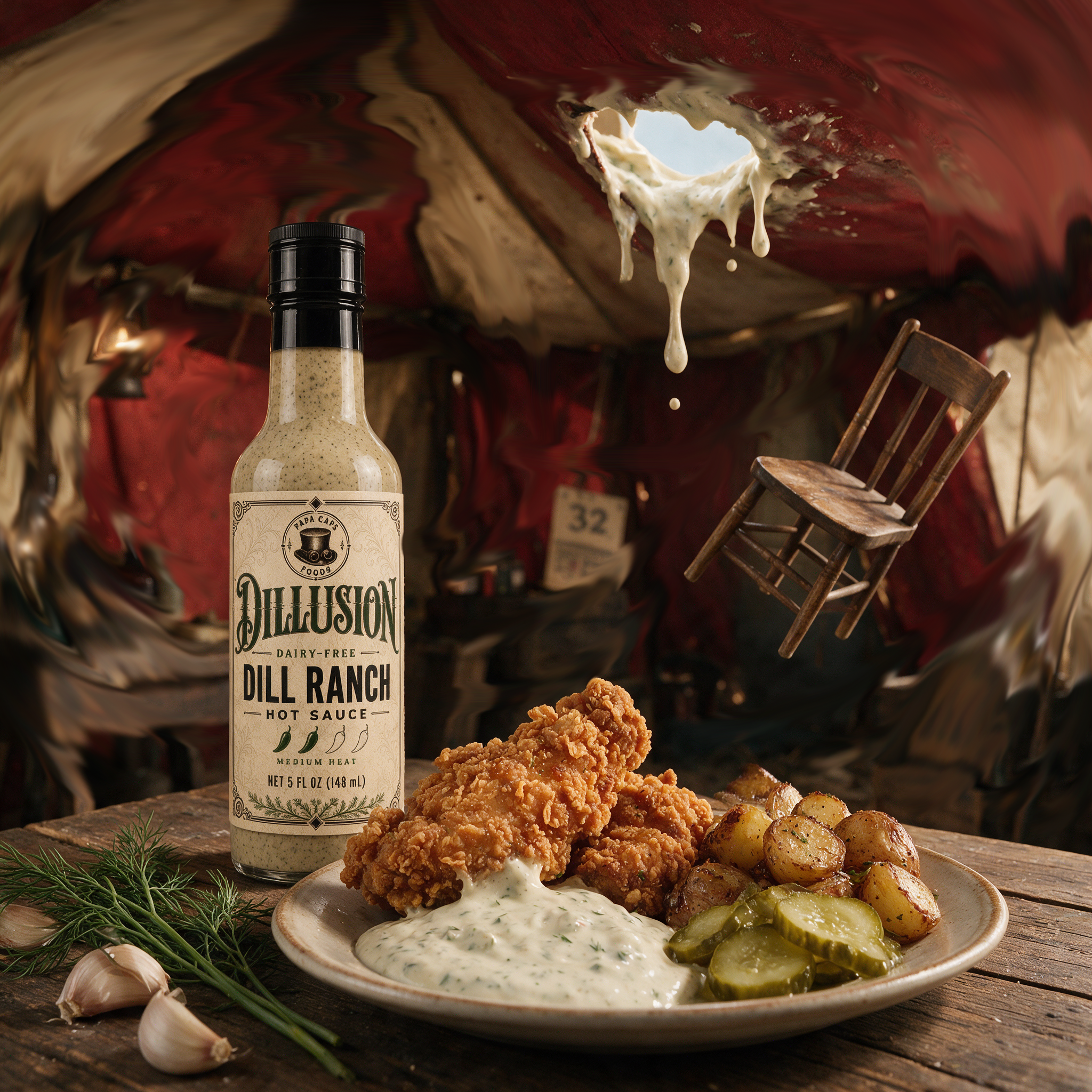Papa Caps Dillusion dill ranch hot sauce product artwork