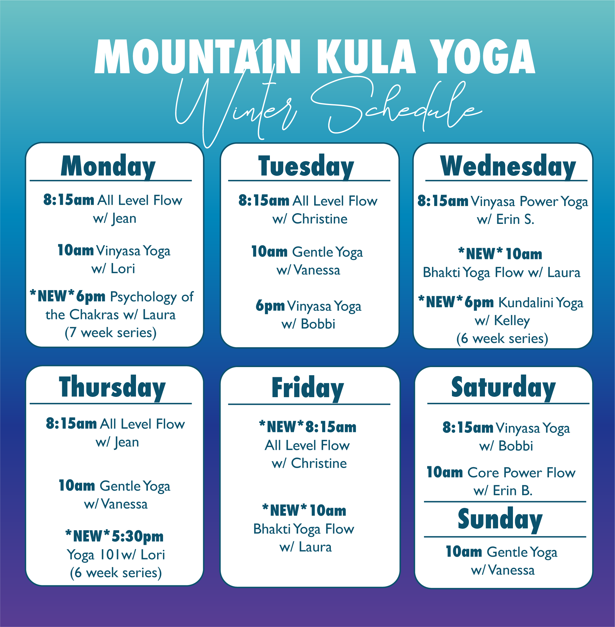 Yoga Class Schedule Mountain Kula