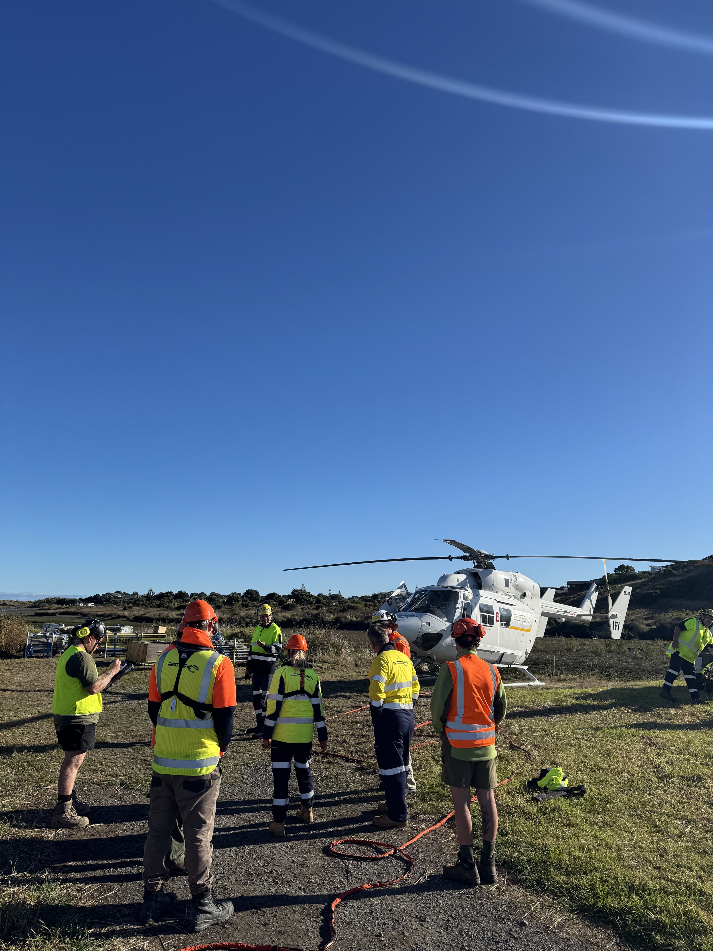 commercial construction. Helicopter for remote island building work