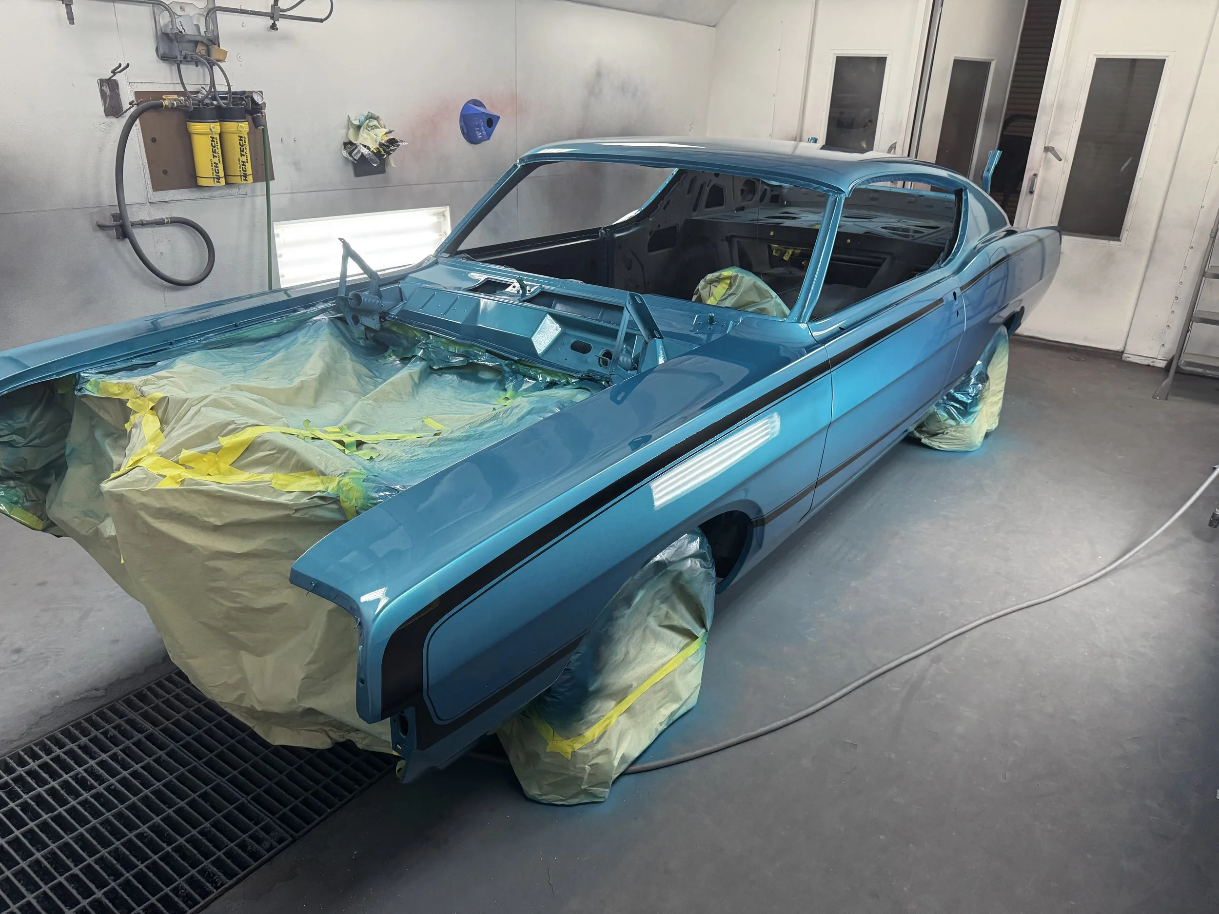 Gulfstream Aqua and Black Painted Stripe.  71 Torino 