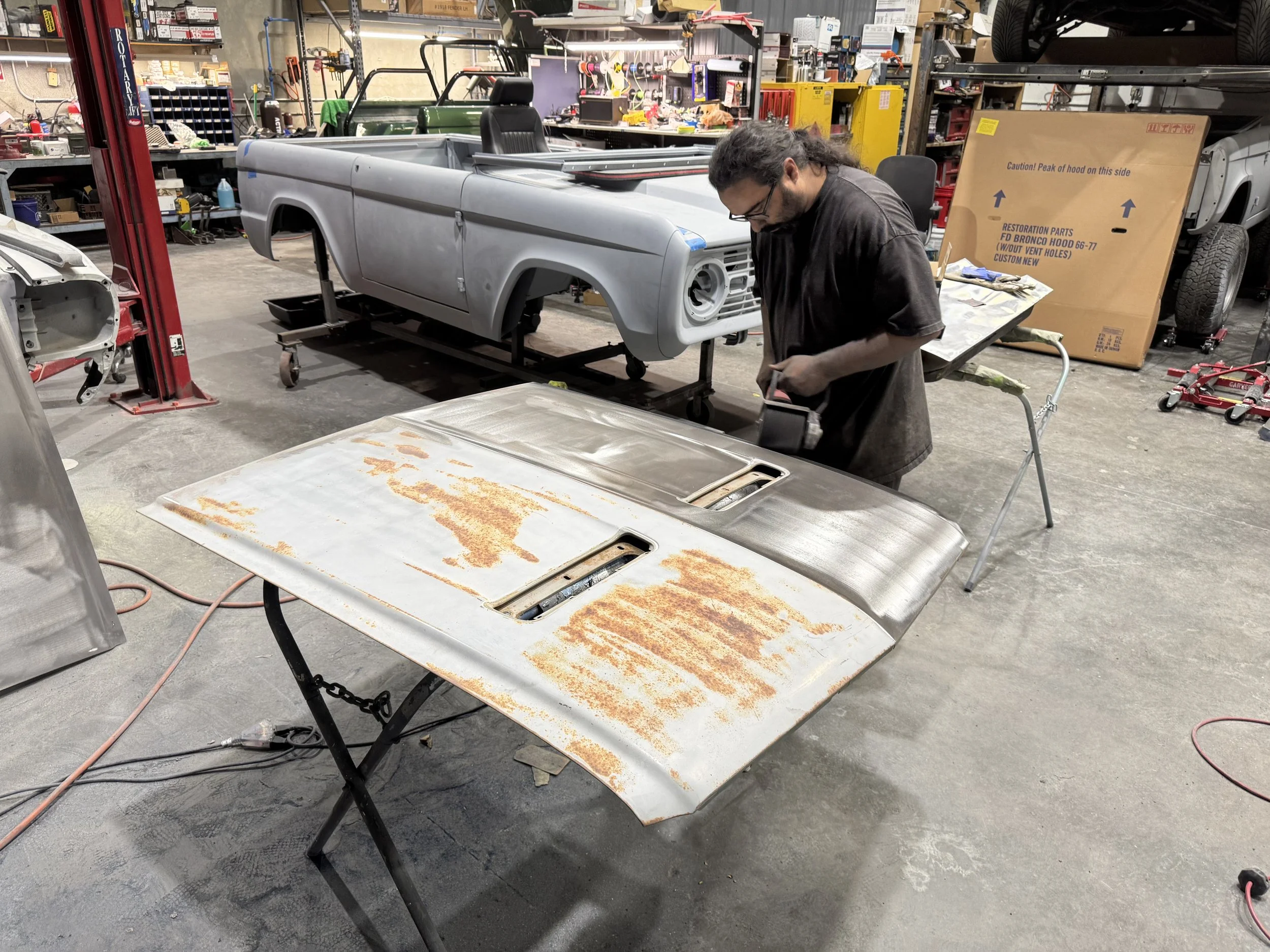 Some times we strip things by hand, it just depends on what we have.  in this case it had previously been stripped to bare metal and rattle can premiered.  These paint stripping barrels make this job a breeze.