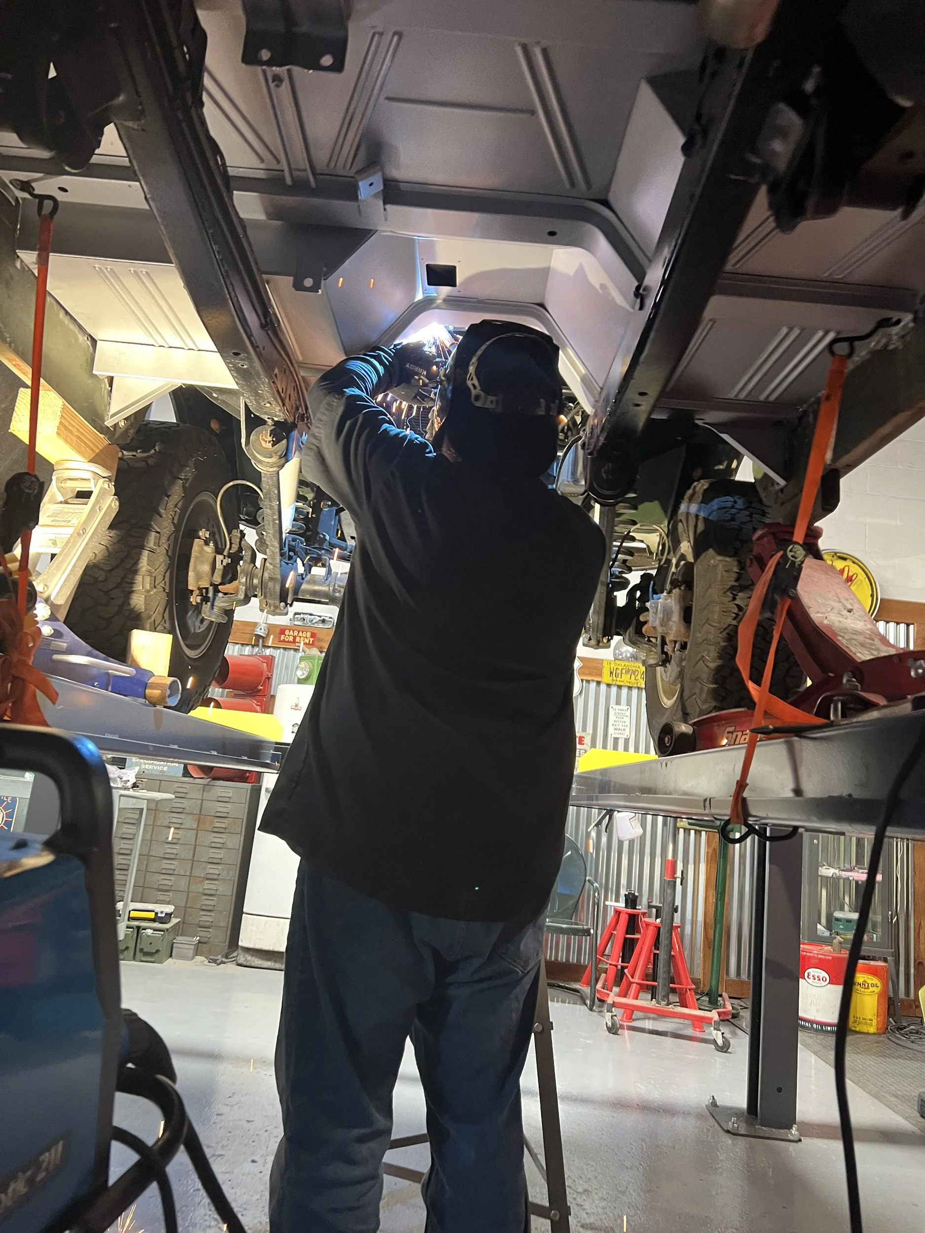 Welding for a Brocno floor pan replacement from our friends at Porsche of San Diego 
