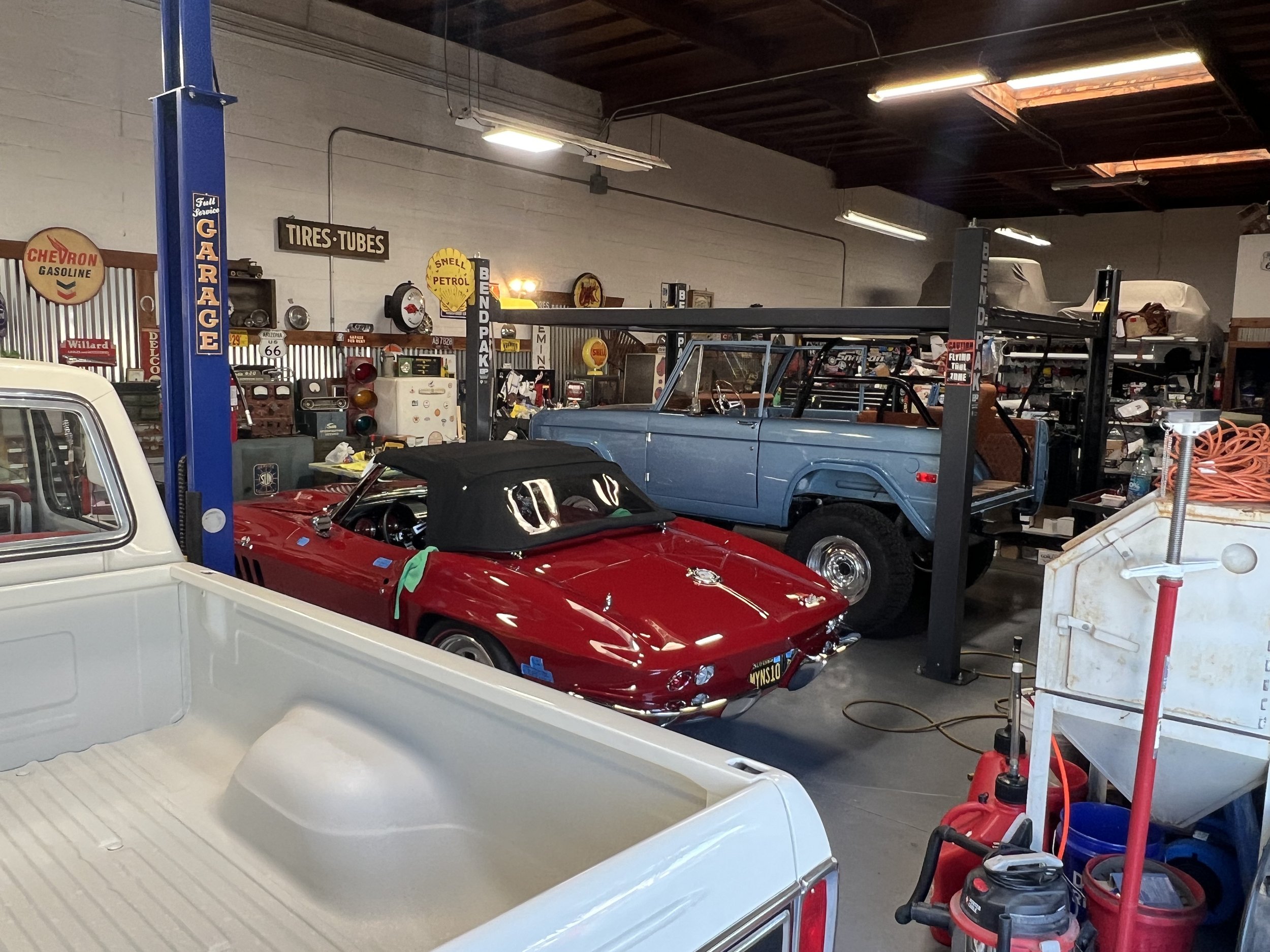 Davids corvette in progress next to Alice.  This was one of my favorite times in the industry getting to share a shop with a life long friend and peer
