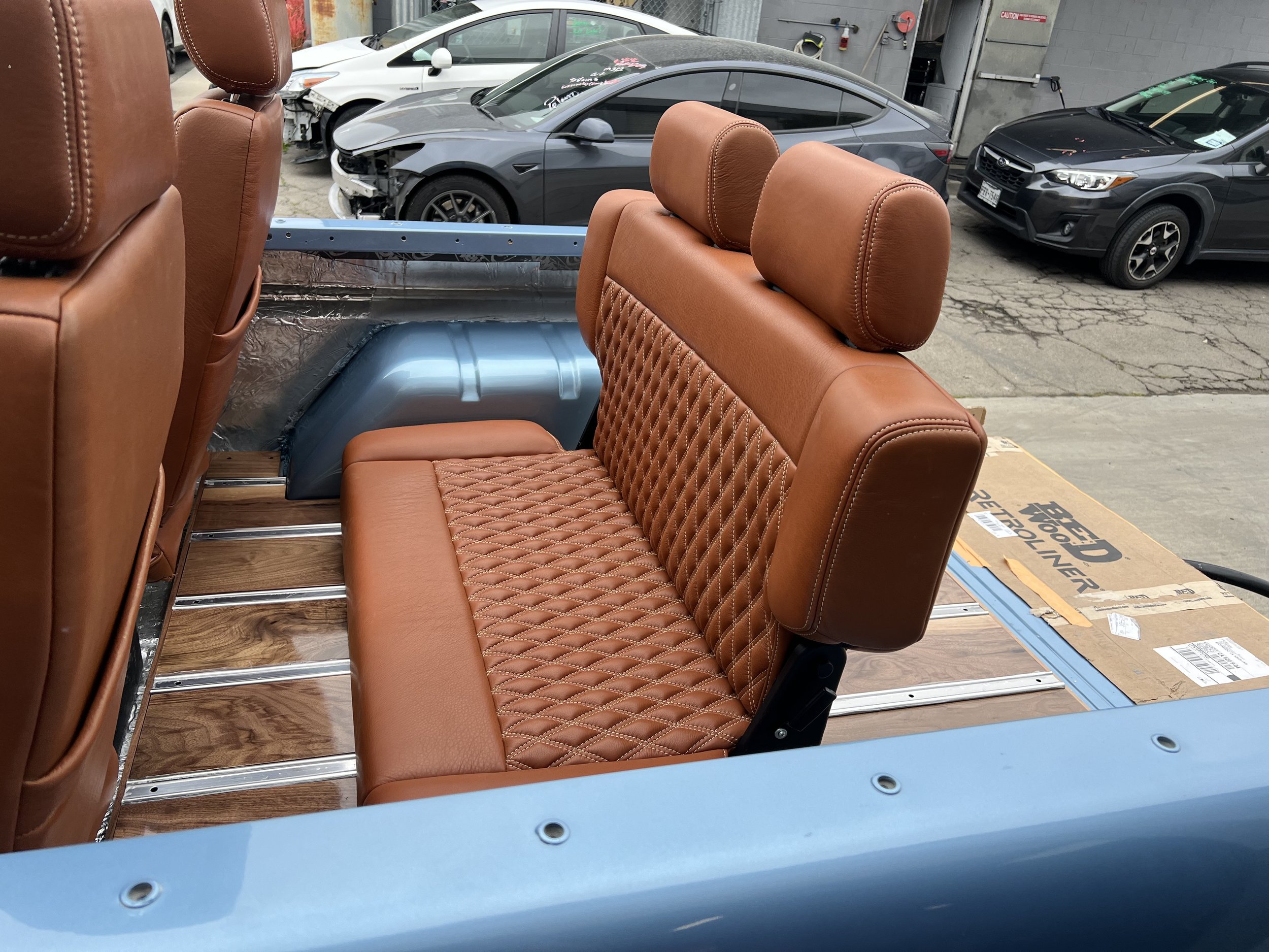 Test fitting the bed wood with the interior before permanent installation 