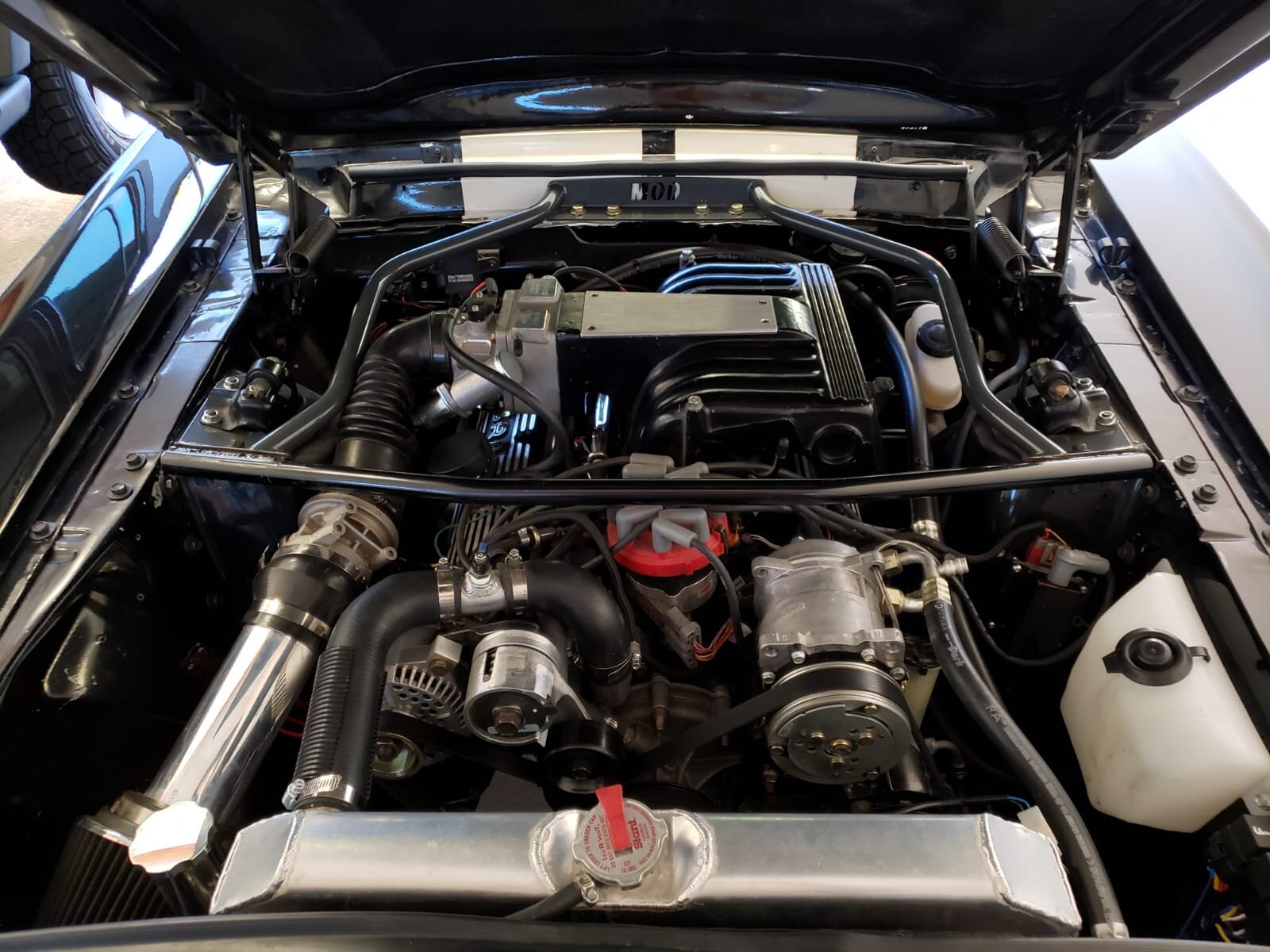 Fox Body 5.0 EFI Conversion, Painless 5.0 Wiring Kit, rebuilt 331 motor, Factory Ford Serpentine Drive, Classic Auto Air, 3G Alternator, Aluminum Radiator, Vacuum Booster, All Wheel Disc Brakes, Hydraulic Clutch, 3.55 Gears Posi Traction.