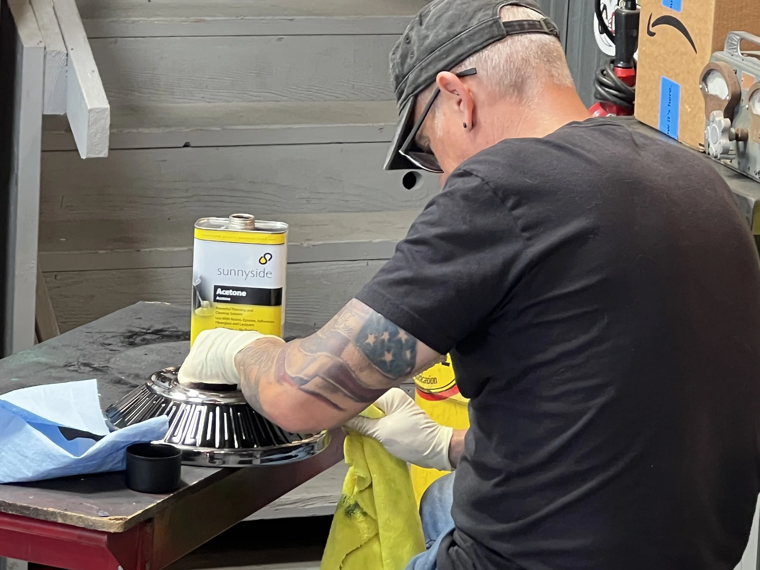 David Toth hard at work with detail work on the center caps
