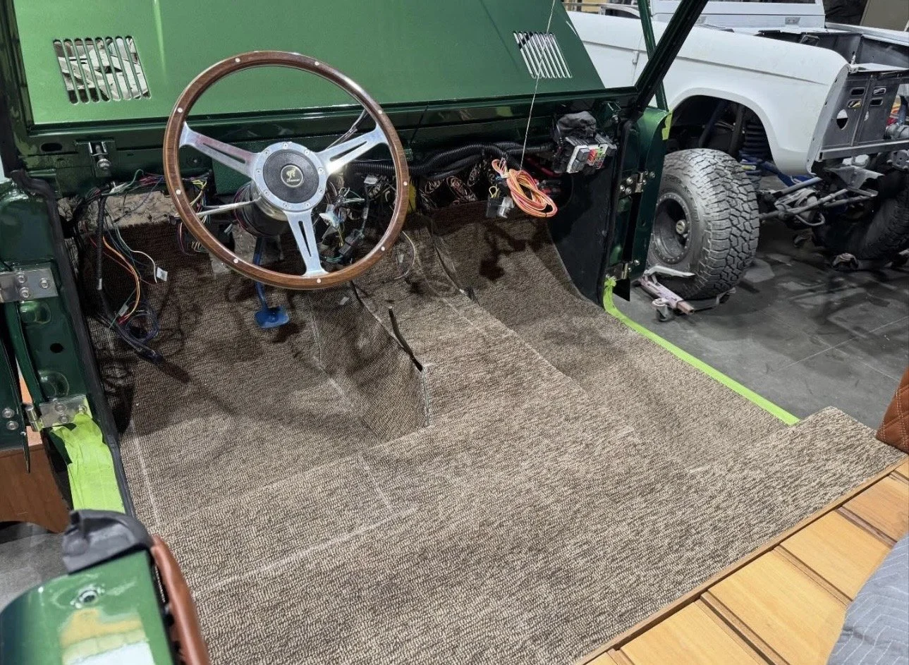 This is a perfect demonstration of why we map out our harnesses ahead of time, when the interior and dash start coming into play, everything is exactly where we need it to be or want it to be. 