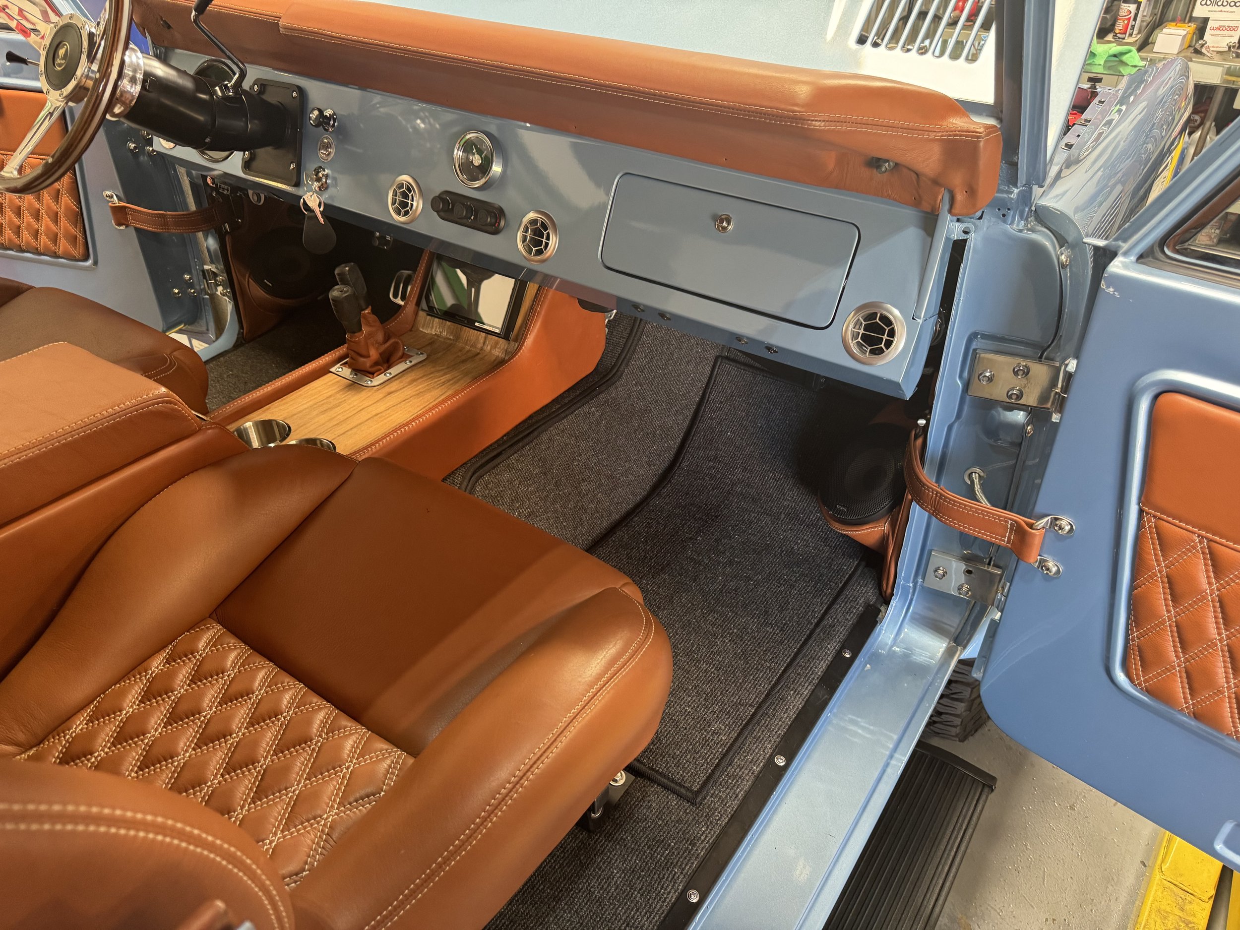 This grey blue carpet really tied the interior together 