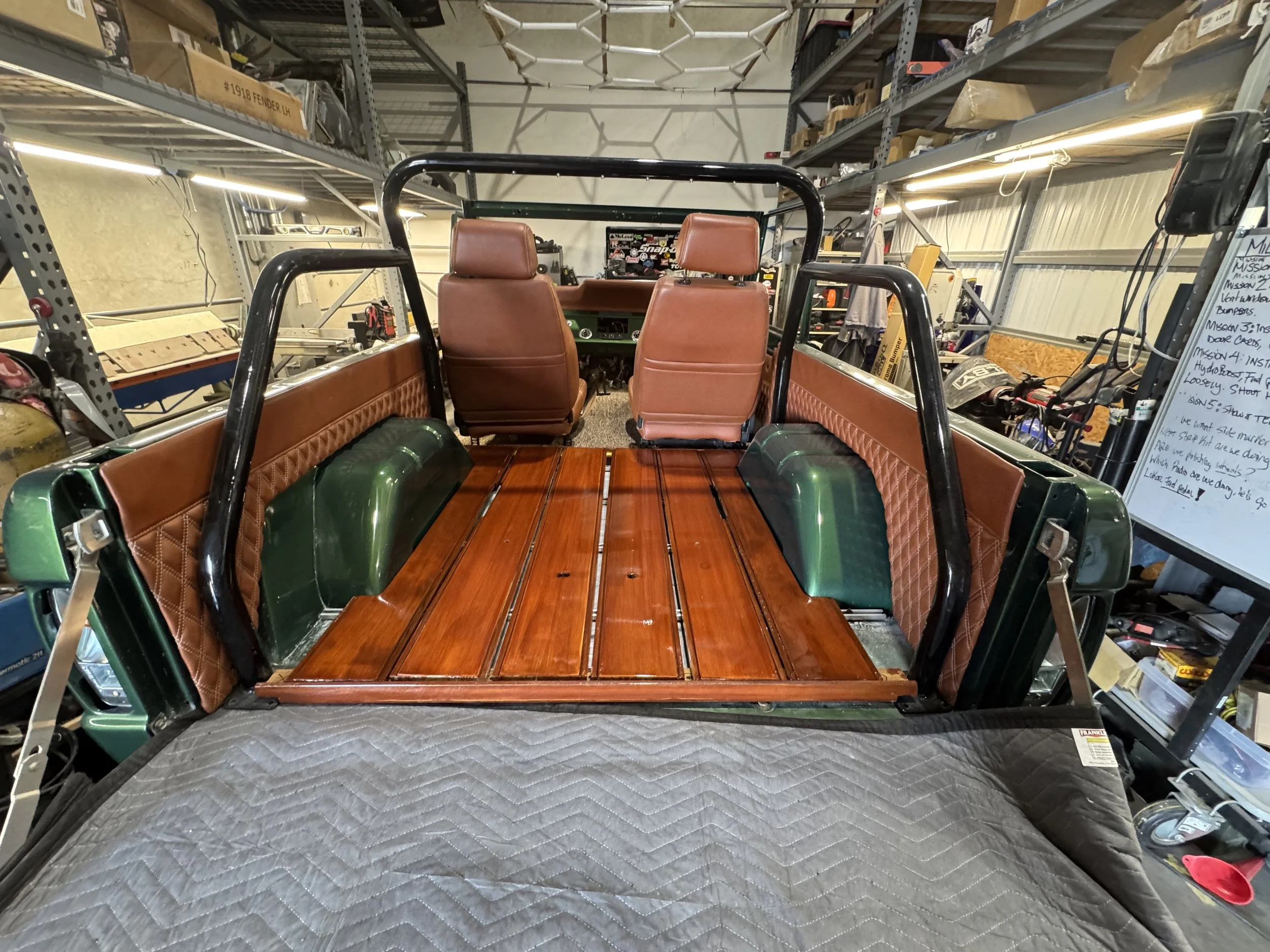 We love to color combo things out, we decided this Carmel color didnt fit this green.  We're currently doing all new leather.  The interior was recycled from its previous incarnation.