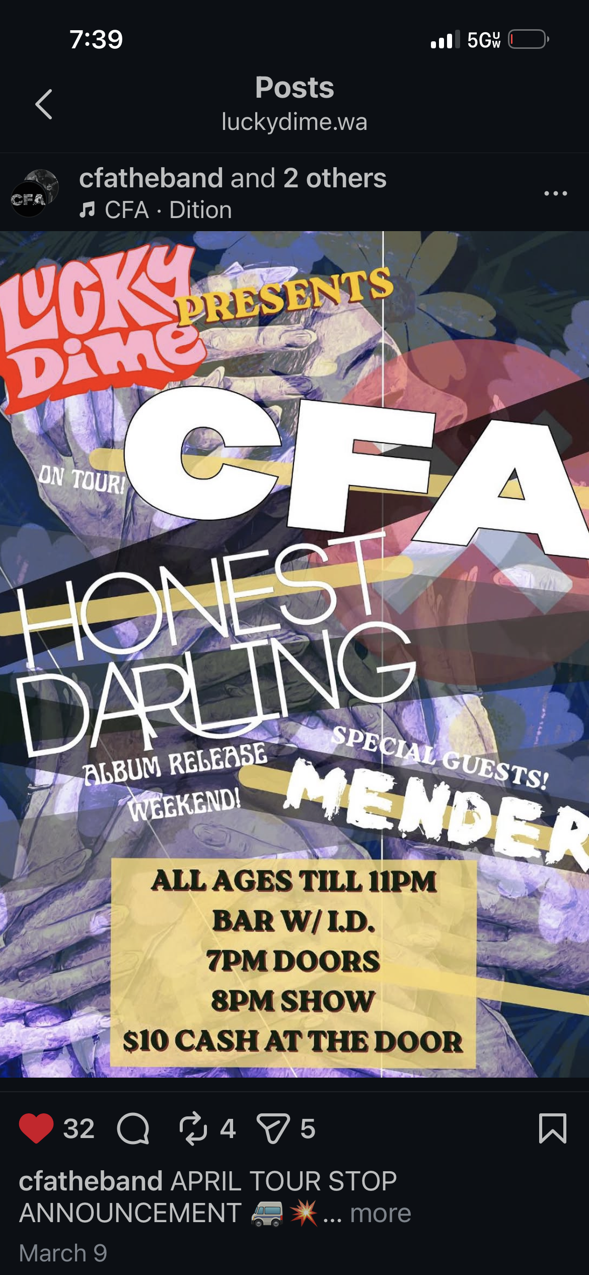 LIVE BANDS! CFA / Honest Darling 
