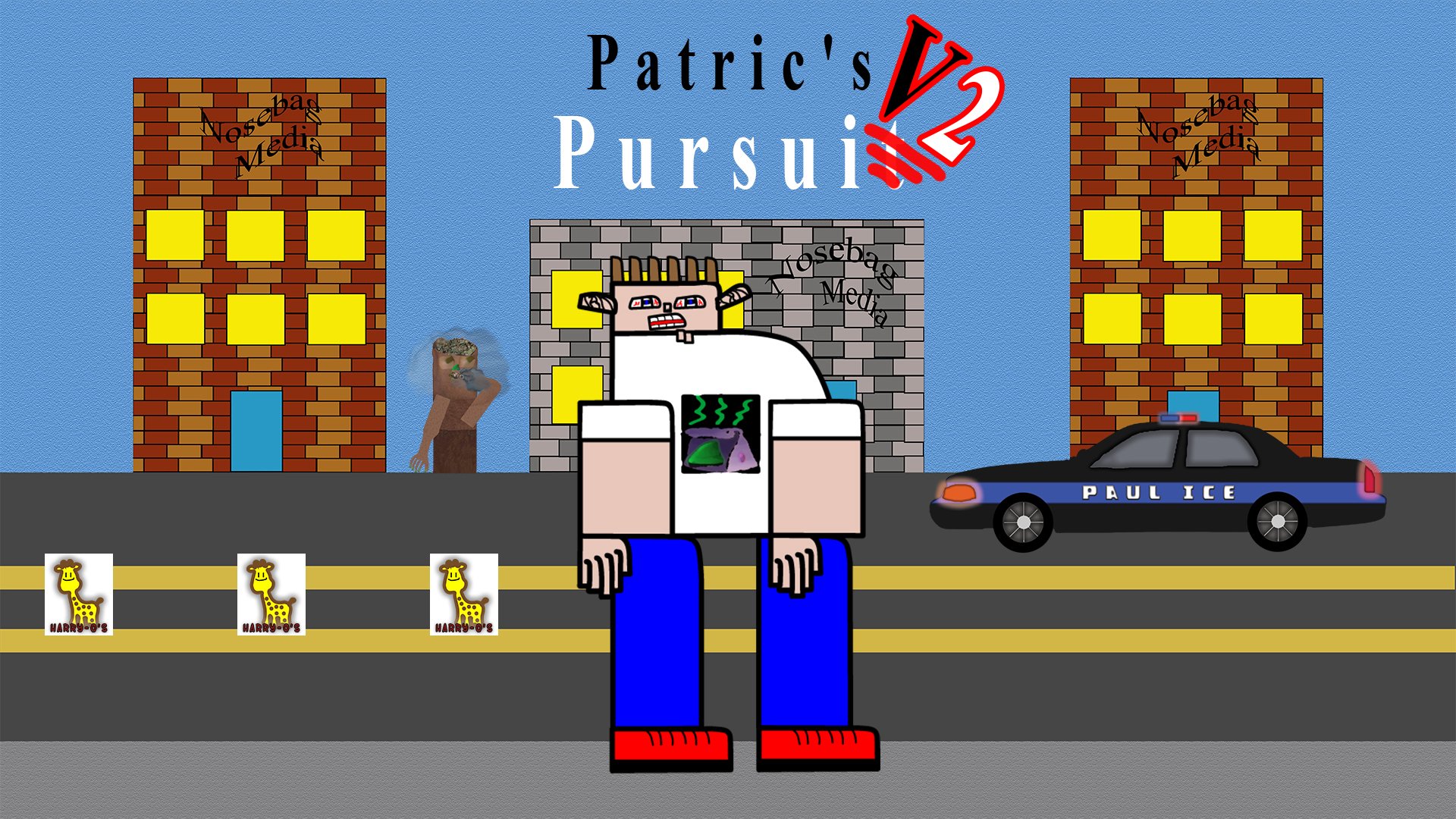 Poster for Patric's Pursuit V2, a platformer game by Cameron Whitaker from Nosebag Media.