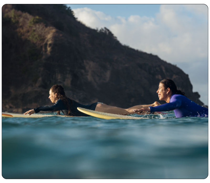 female beginner surfers in lombok on retreat