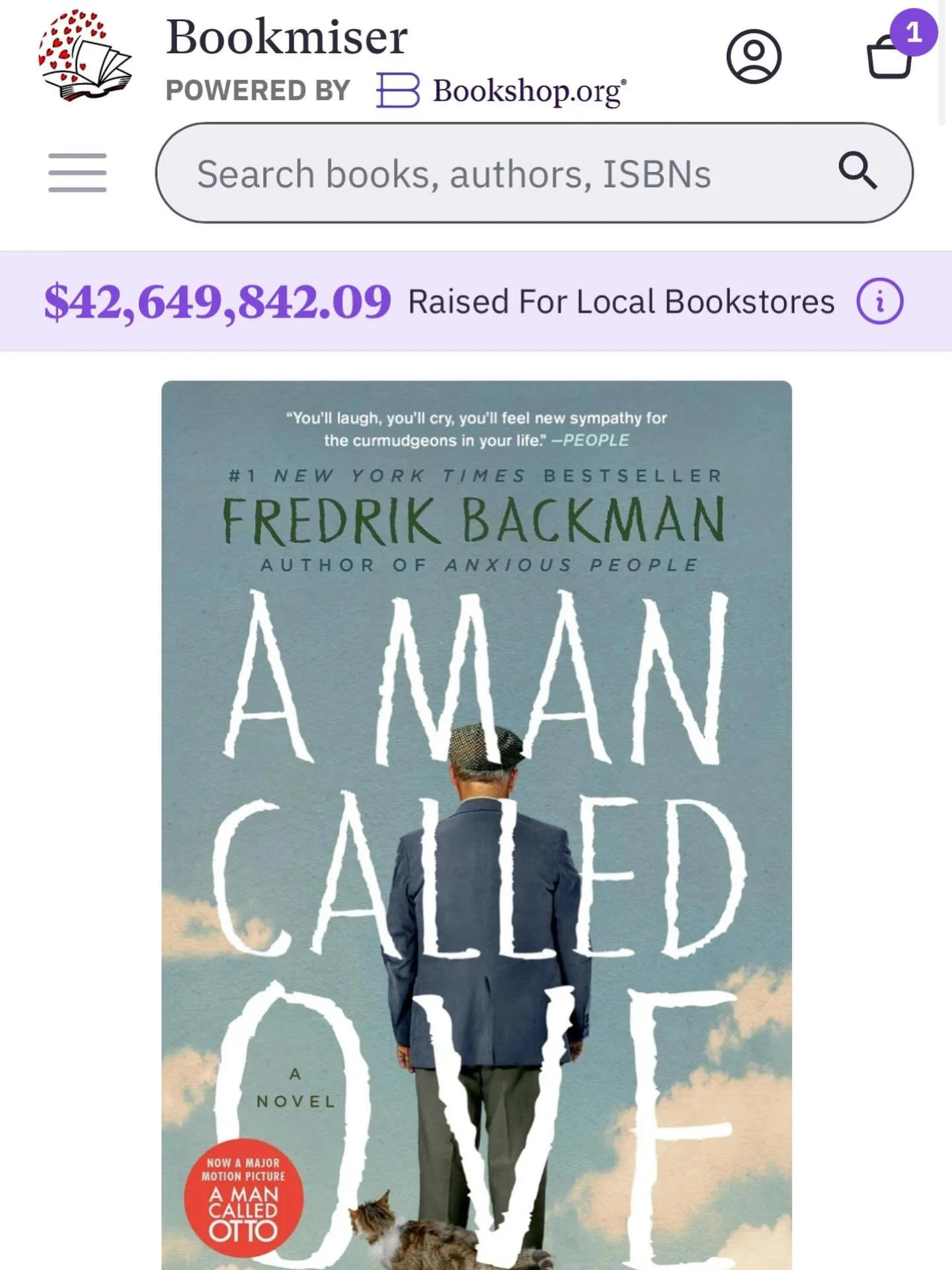 I forgot to get a picture of this one before I returned it, so I&rsquo;m sorry for the impersonal bookshop.org screen shot!

Content warning on the post: suicidal ideation, death of a spouse 

Ove is grieving, and Ove wants to die. His wife recently 