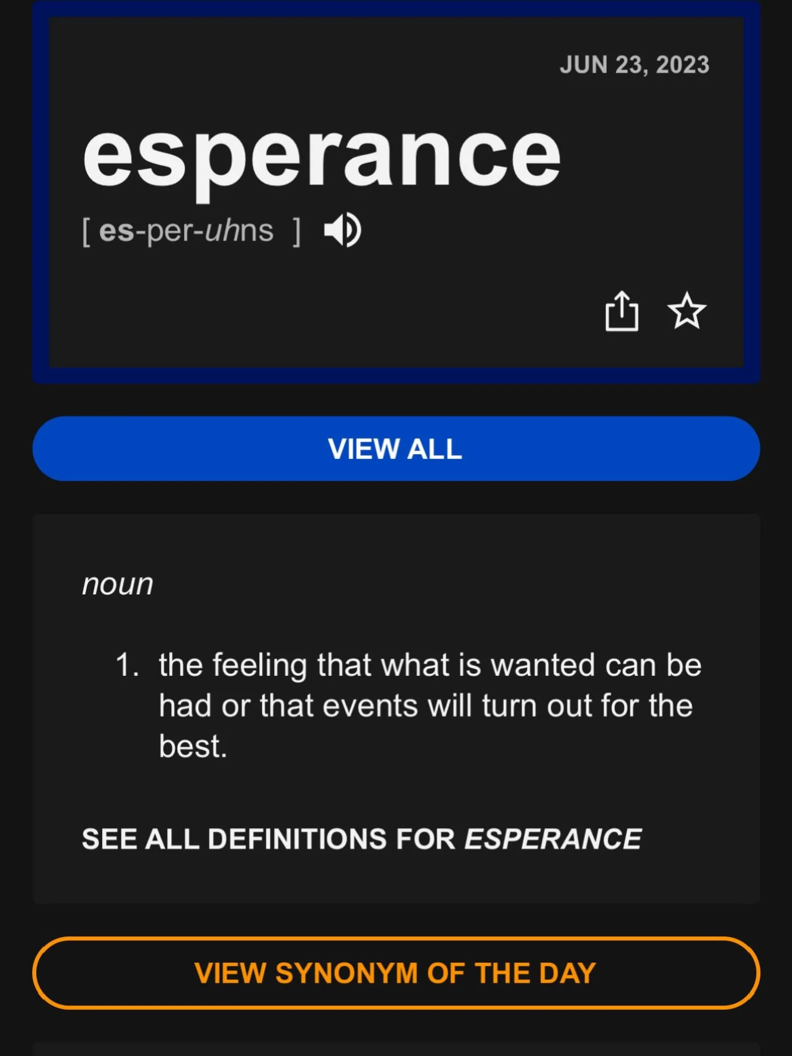 Several years ago the word &ldquo;esperance&rdquo; popped up as the word of the day in my dictionary app. I took a screen shot knowing that someday I&rsquo;d want to do something with it, because I just love the sentiment. It&rsquo;s like if &ldquo;o