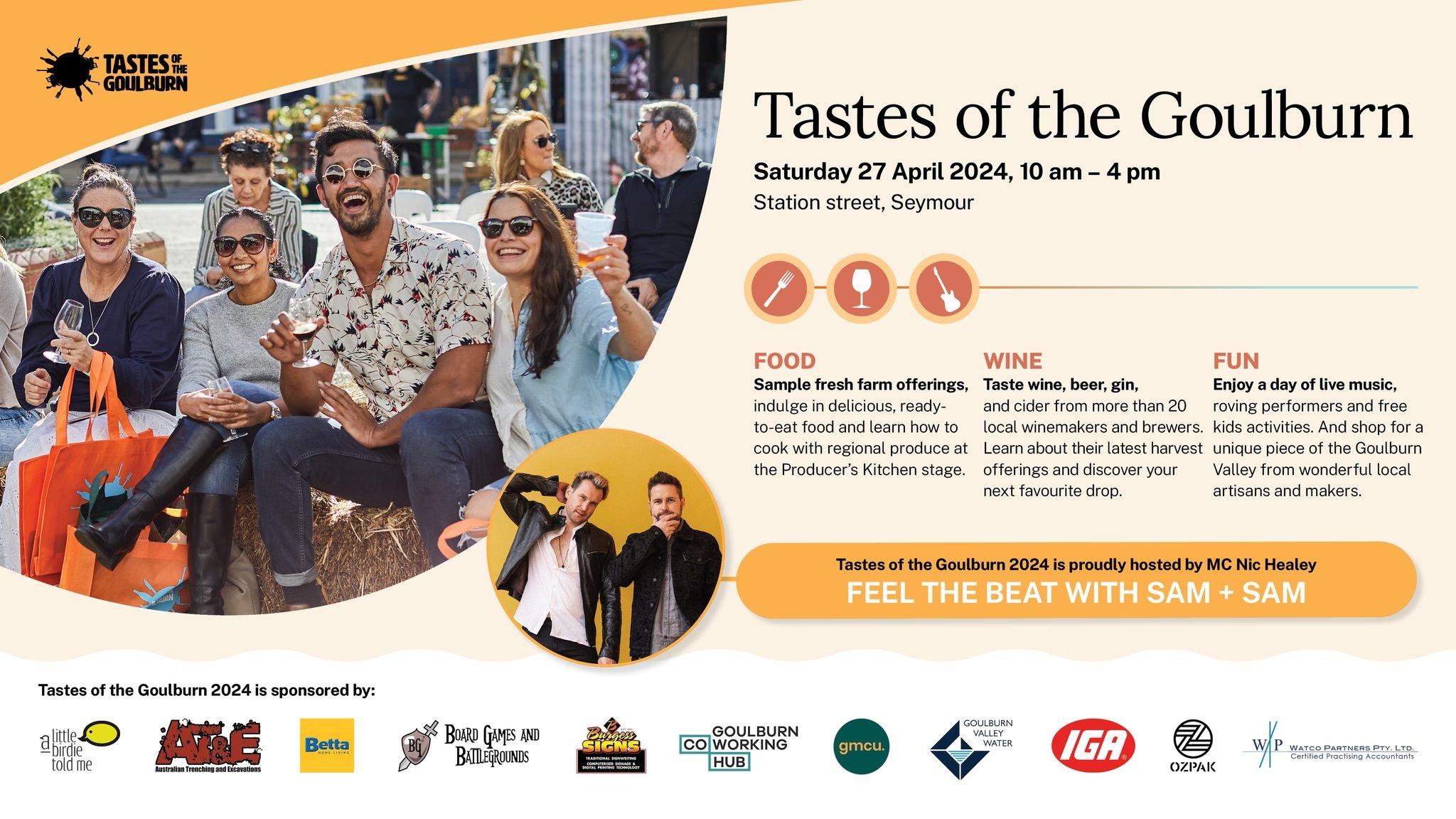 Plan your visit to Tastes of the Goulburn 🍷🍕🍇

Stay, play and explore. Enjoy a day of food, wine and fun at Tastes of the Goulburn and stay on to explore more of the beautiful Goulburn Valley region.

Download our Official Event Program now! 👉 ht