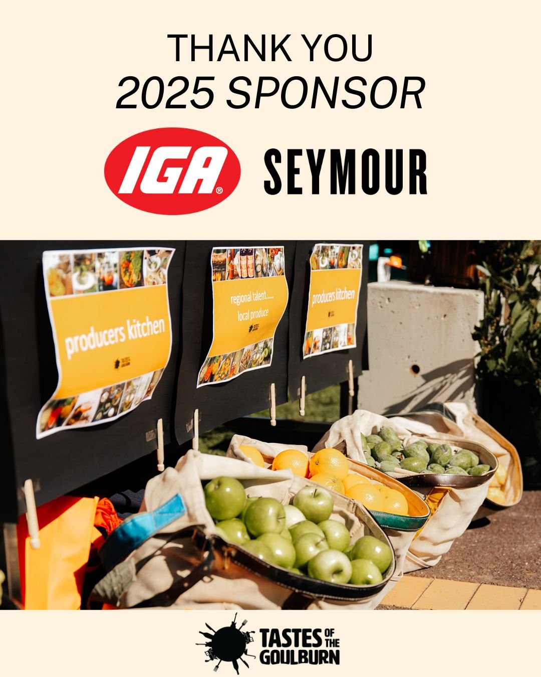 Thank you to our long-term supporters @okeefes.iga.seymour, who are again getting behind Tastes of the Goulburn and helping us bring you the Producer's Kitchen in 2025.

IGA is part of the fabric of Seymour, increasingly known for its carefully selec