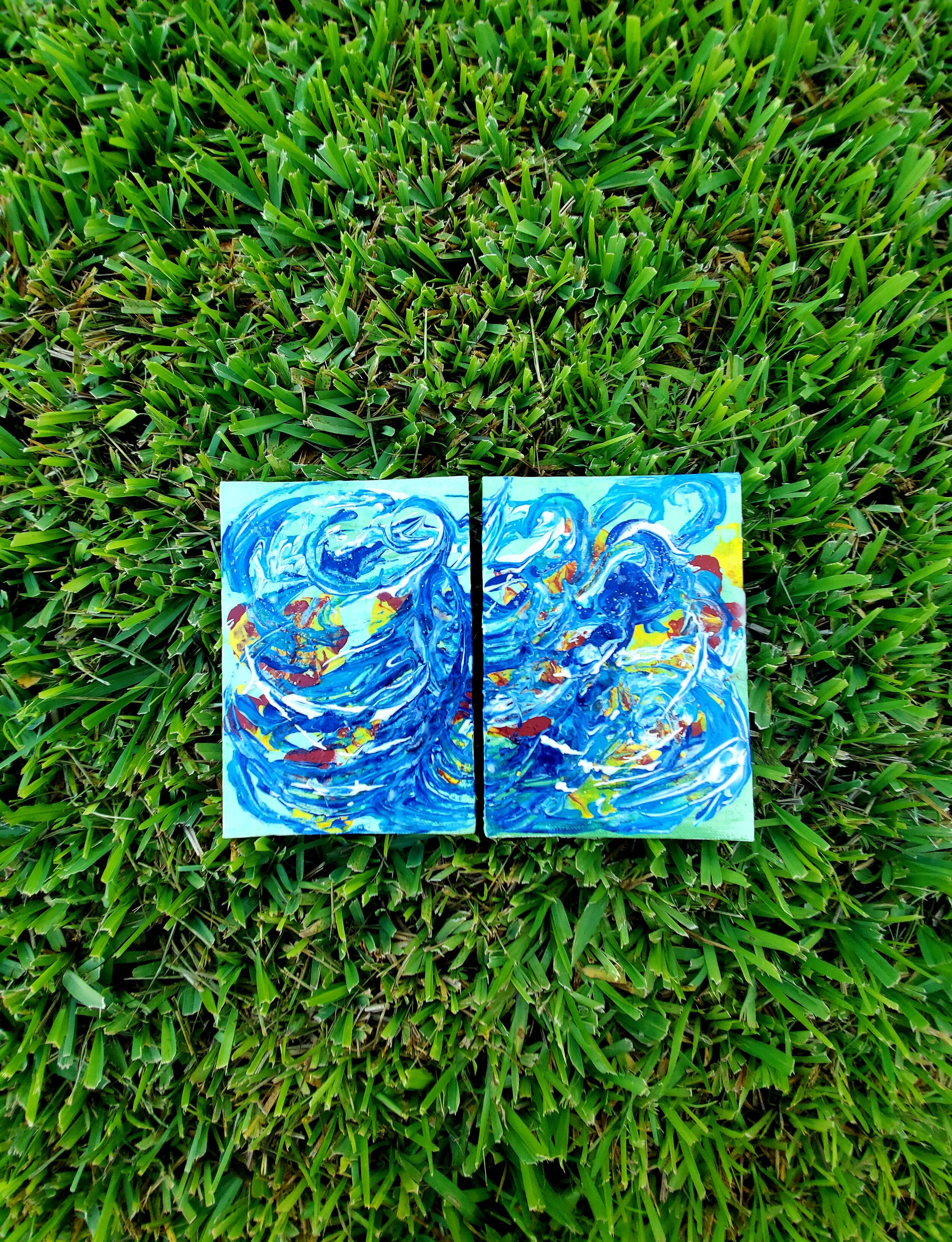 Olas - Waves 7X5" - Twin paintings
