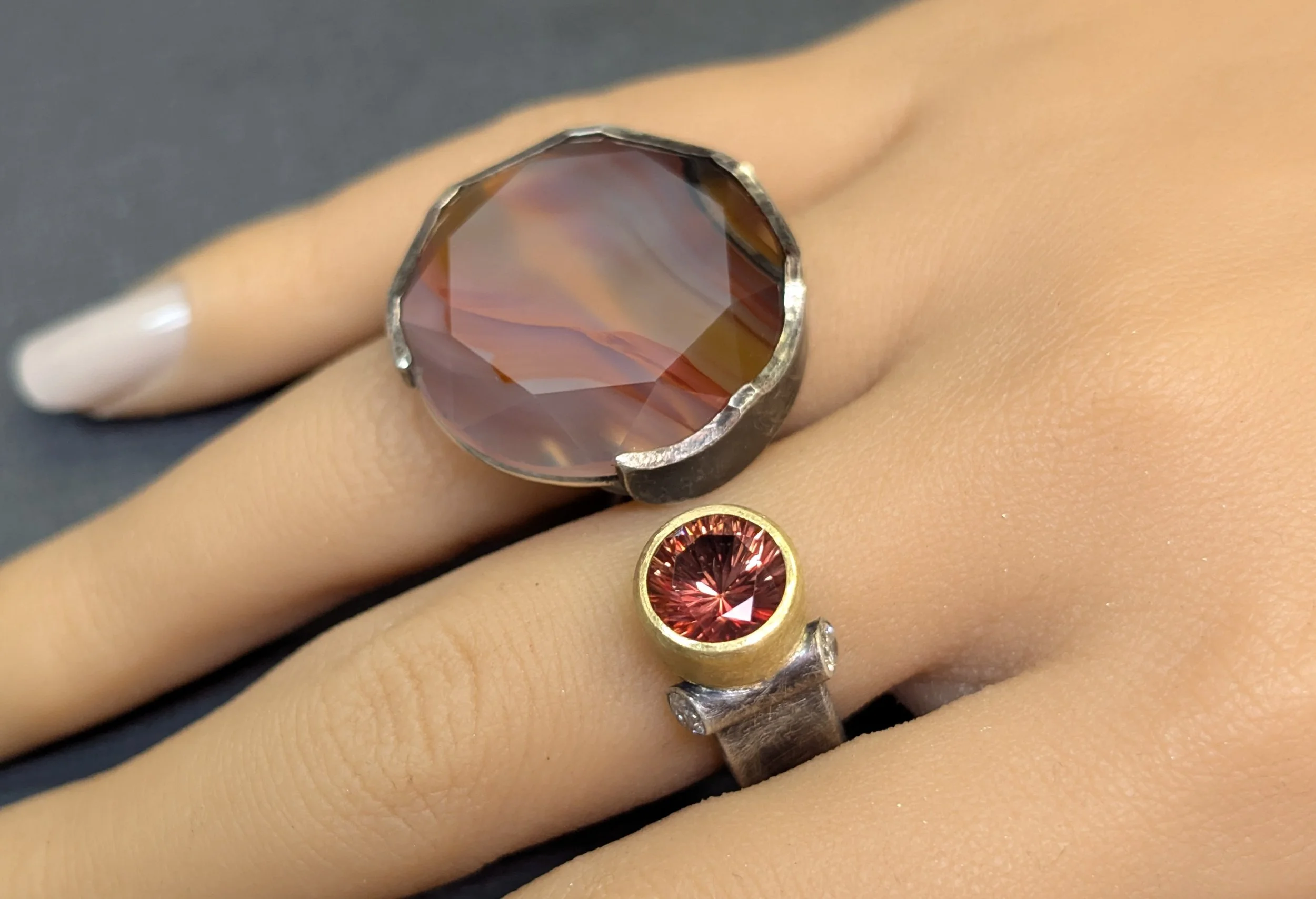 Montana Agate & Oregon Sunstone Double Finger Ring