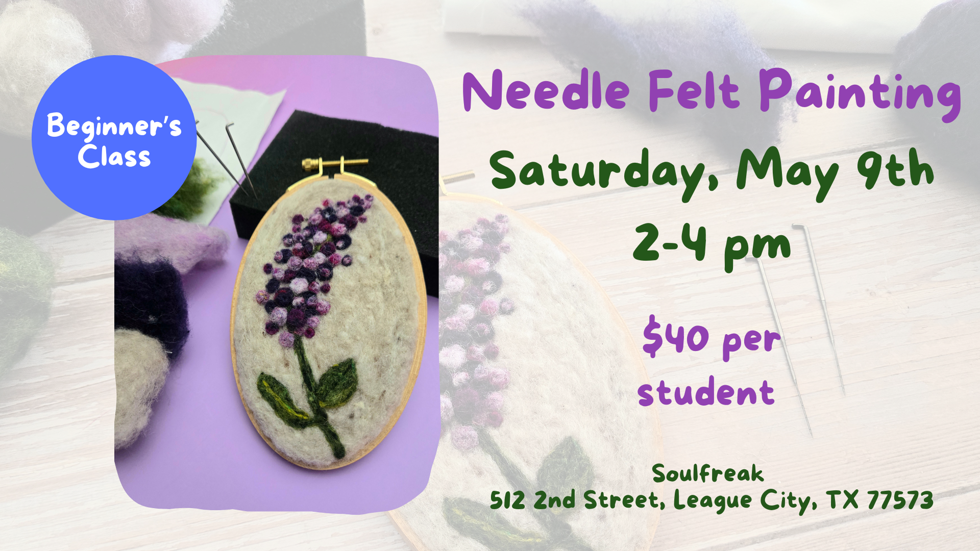 Needle Felt Lilac Workshop at Soulfreak (League City)
