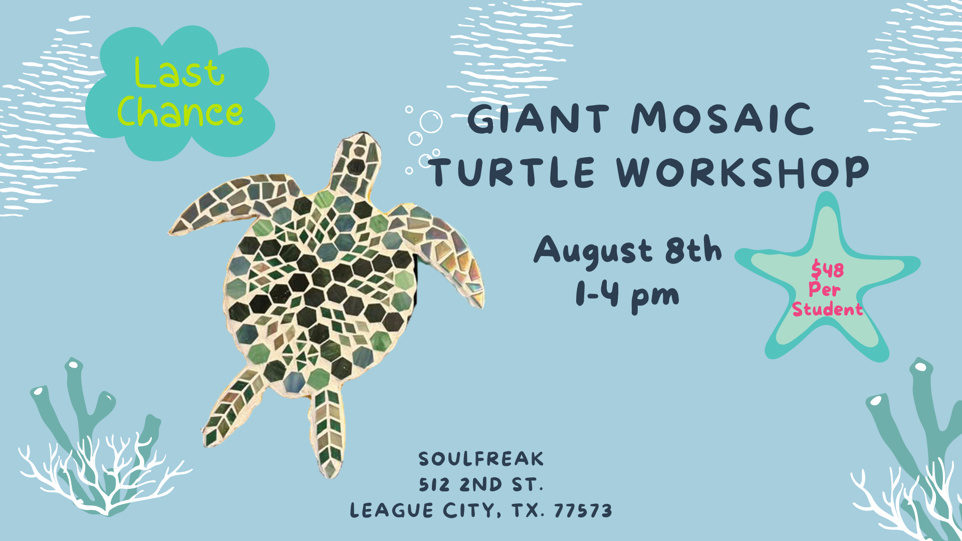 Giant Mosaic Turtle Workshop at Soulfreak League City