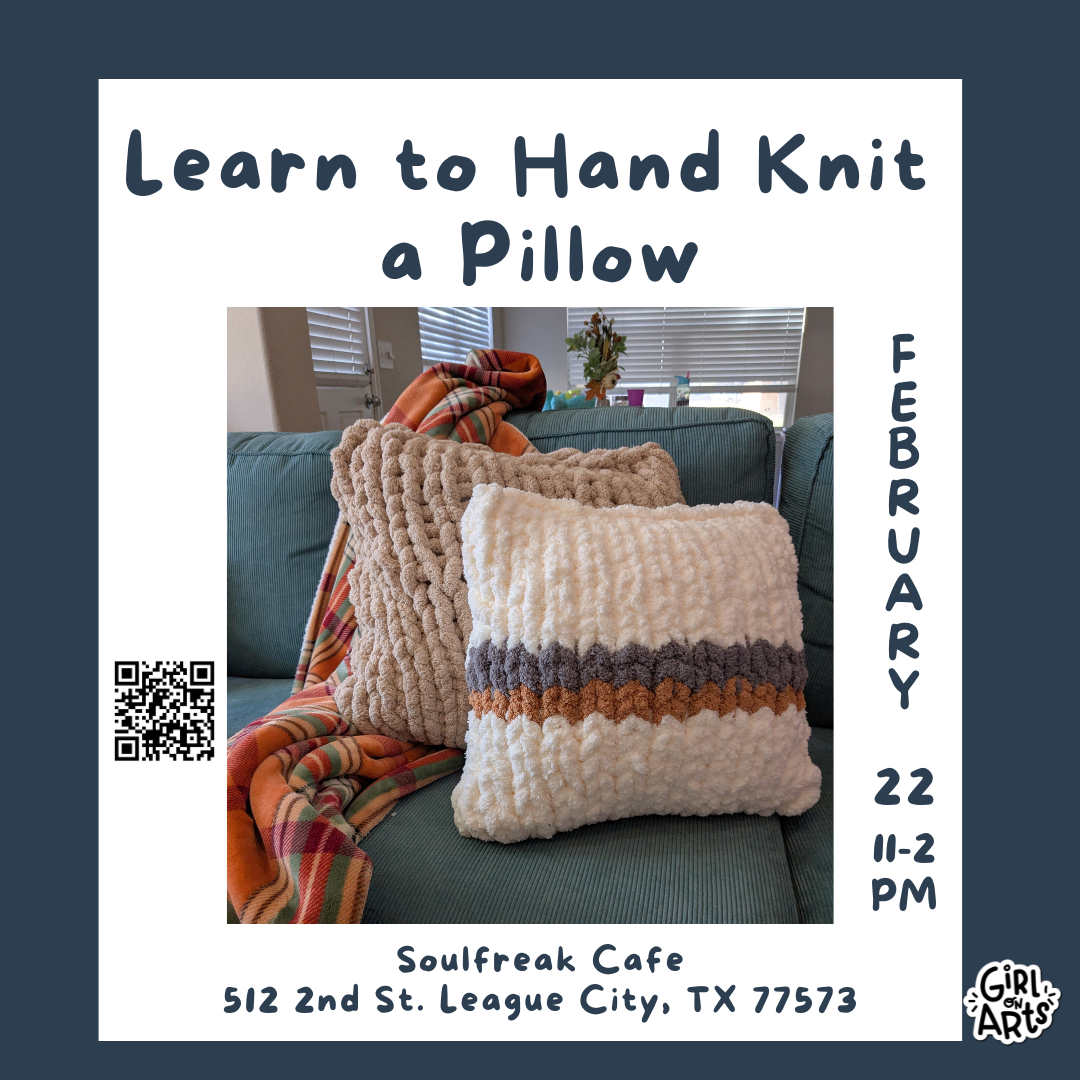 Hand Knitting a Pillow at Soulfreak Cafe