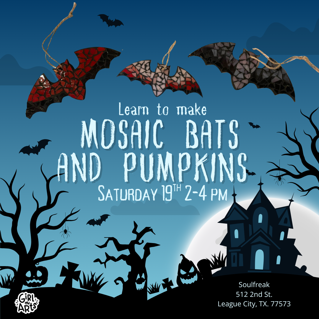 🎃🦇 Mosaic Bats & Pumpkins Workshop at Soulfreak in League City