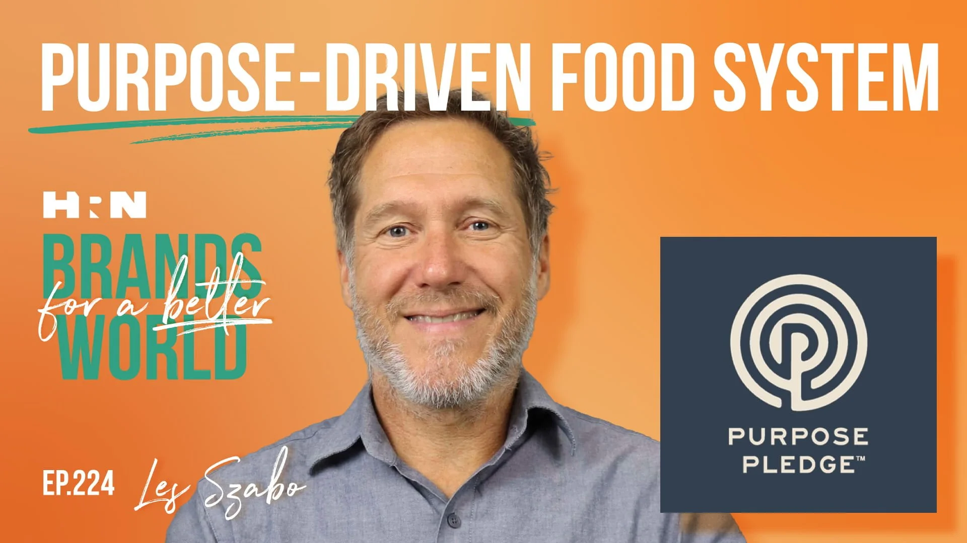 Brands for a Better World Podcast Promotional Graphic with a headshot of  Les Szabo of Purpose Pledge