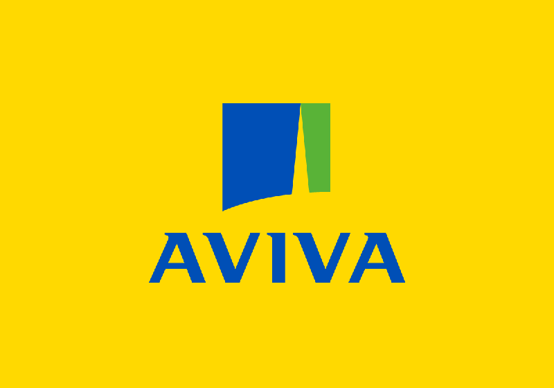 The Aviva logo with a yellow background, featuring a stylized green and blue emblem above the word 'AVIVA' in blue capital letters.