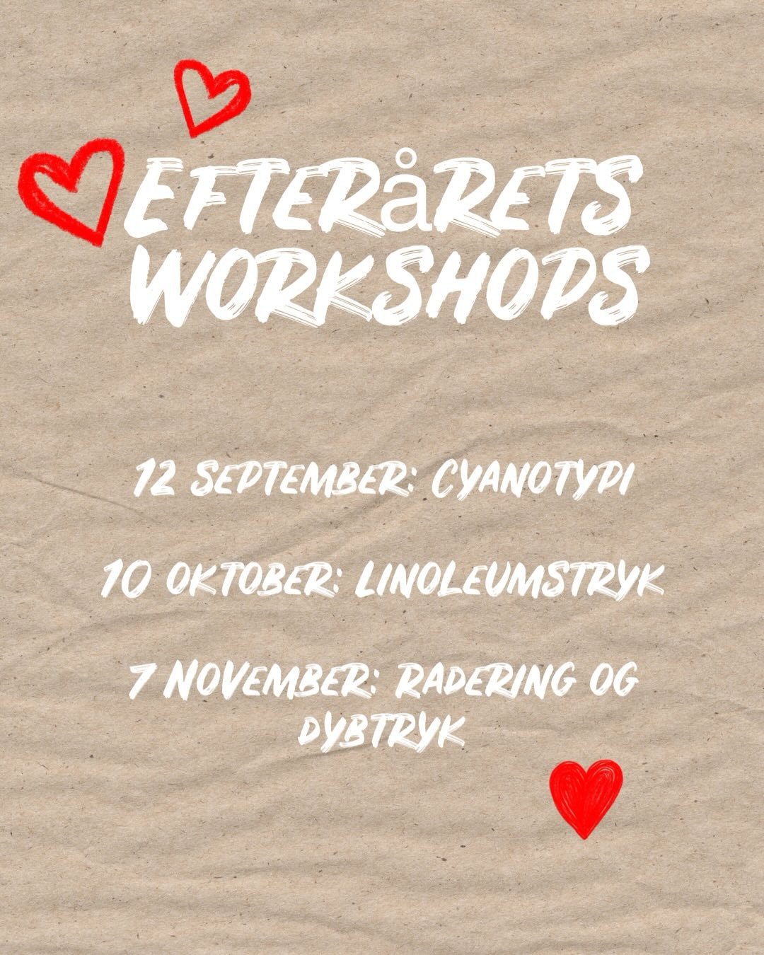 S&aring; er der &aring;ben for booking til efter&aring;rets workshops 😍 
Kom og l&aelig;r cyanotypi, radering og linoleumstryk ❤️

Find dit hold p&aring; www.harbojull.com
#workshops #kunst #kurser #kreativitet