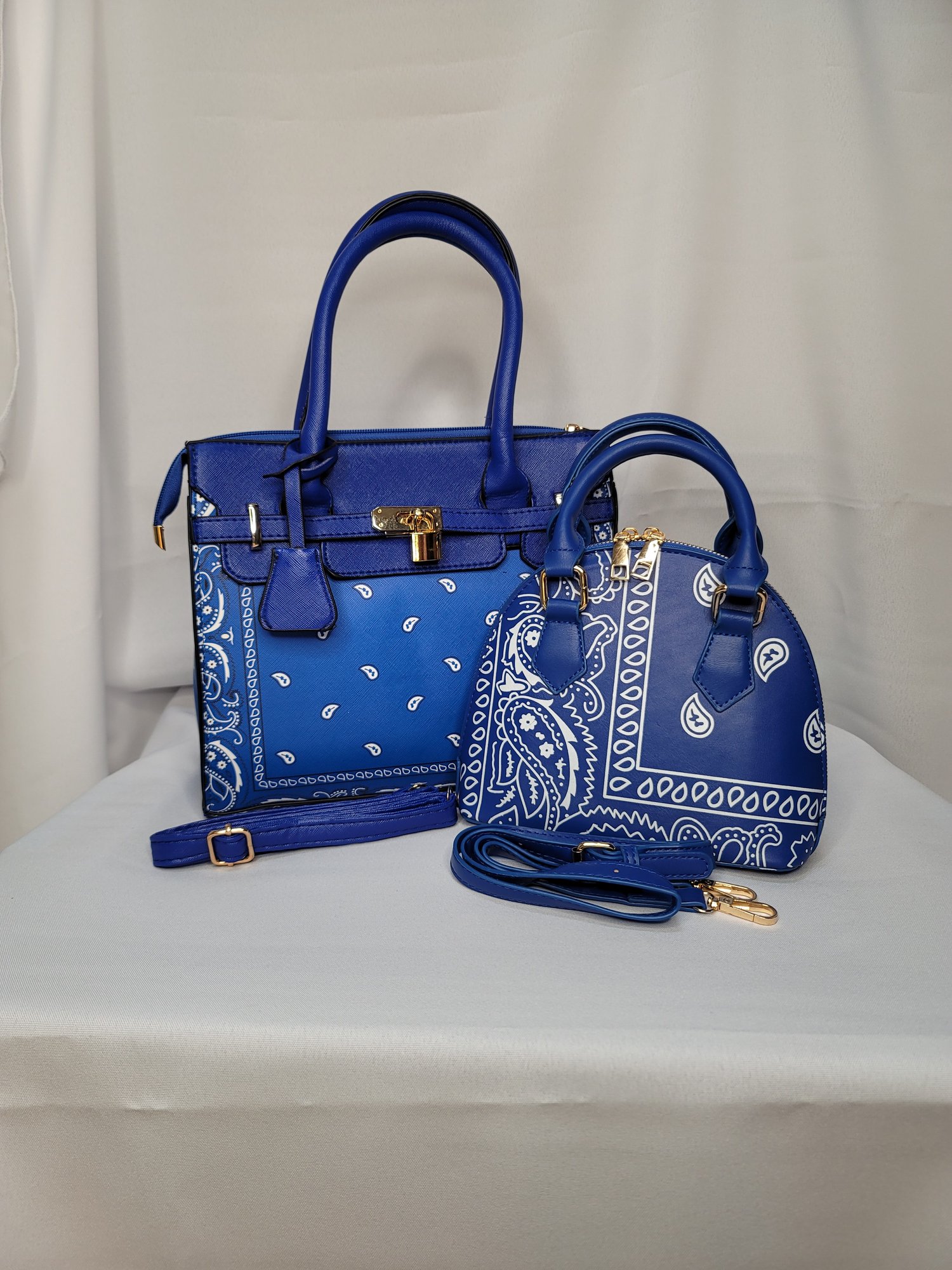 Blue Ruca and Mija Bandana Paisley Print Purse Bag Set — Firme Hyna
