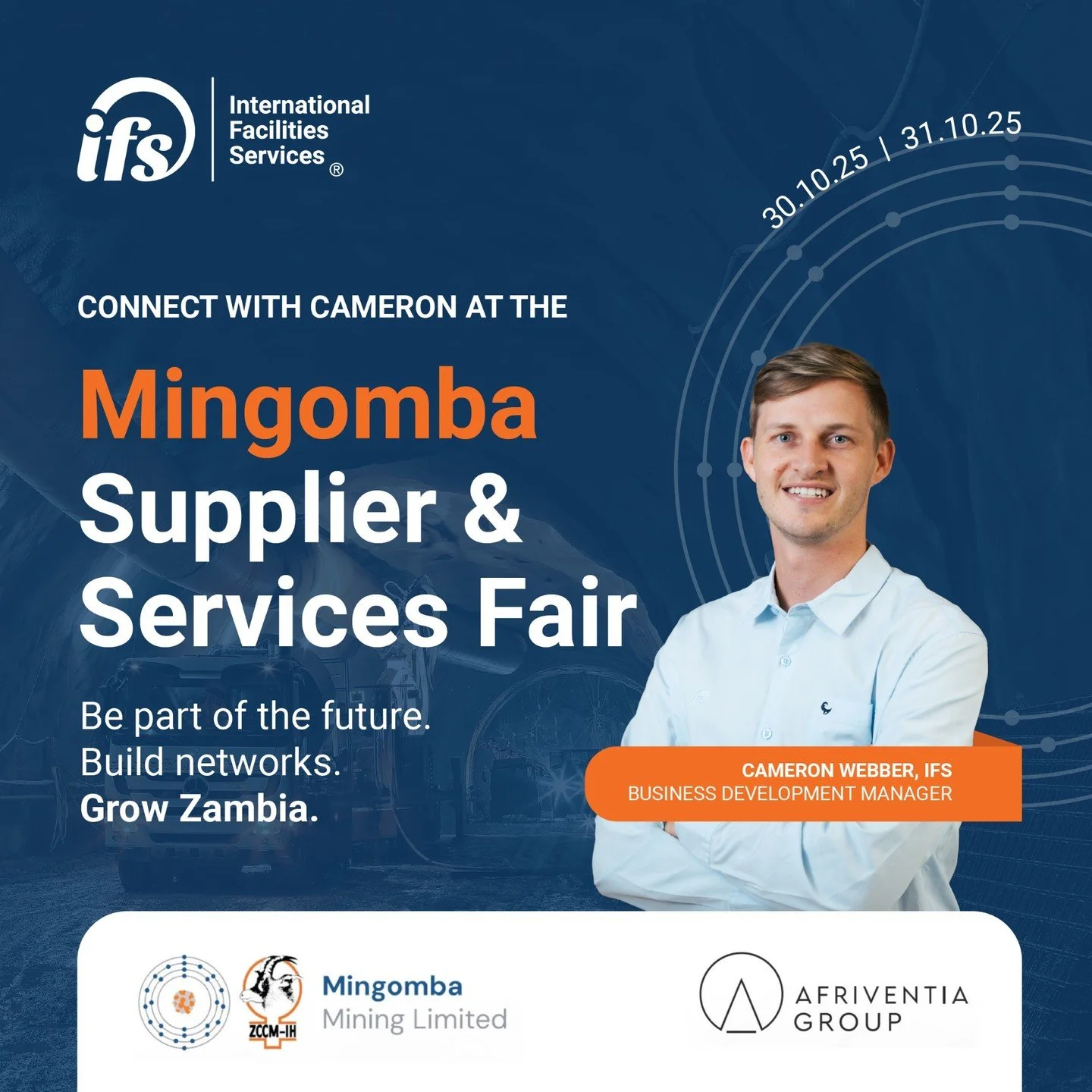 Our Business Development Manager, Cameron Webber, will be attending the Mingomba Supplier &amp; Services Fair at the Konkola Rugby Stadium in Chililabombwe on 30 &ndash; 31 October 2025.
ㅤ
The event shines a spotlight on local suppliers and partnersh