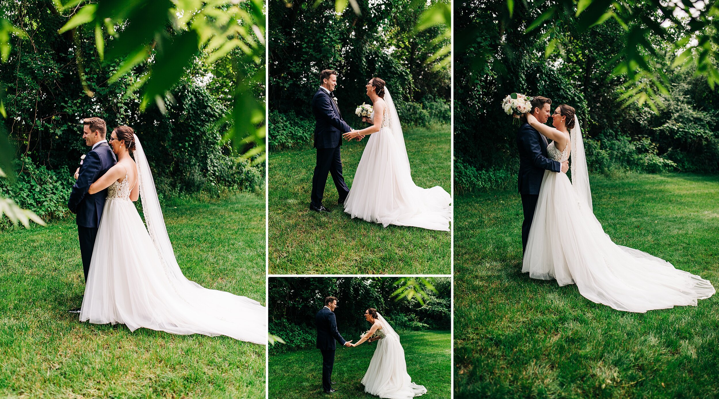  first look at bay pointe woods wedding 