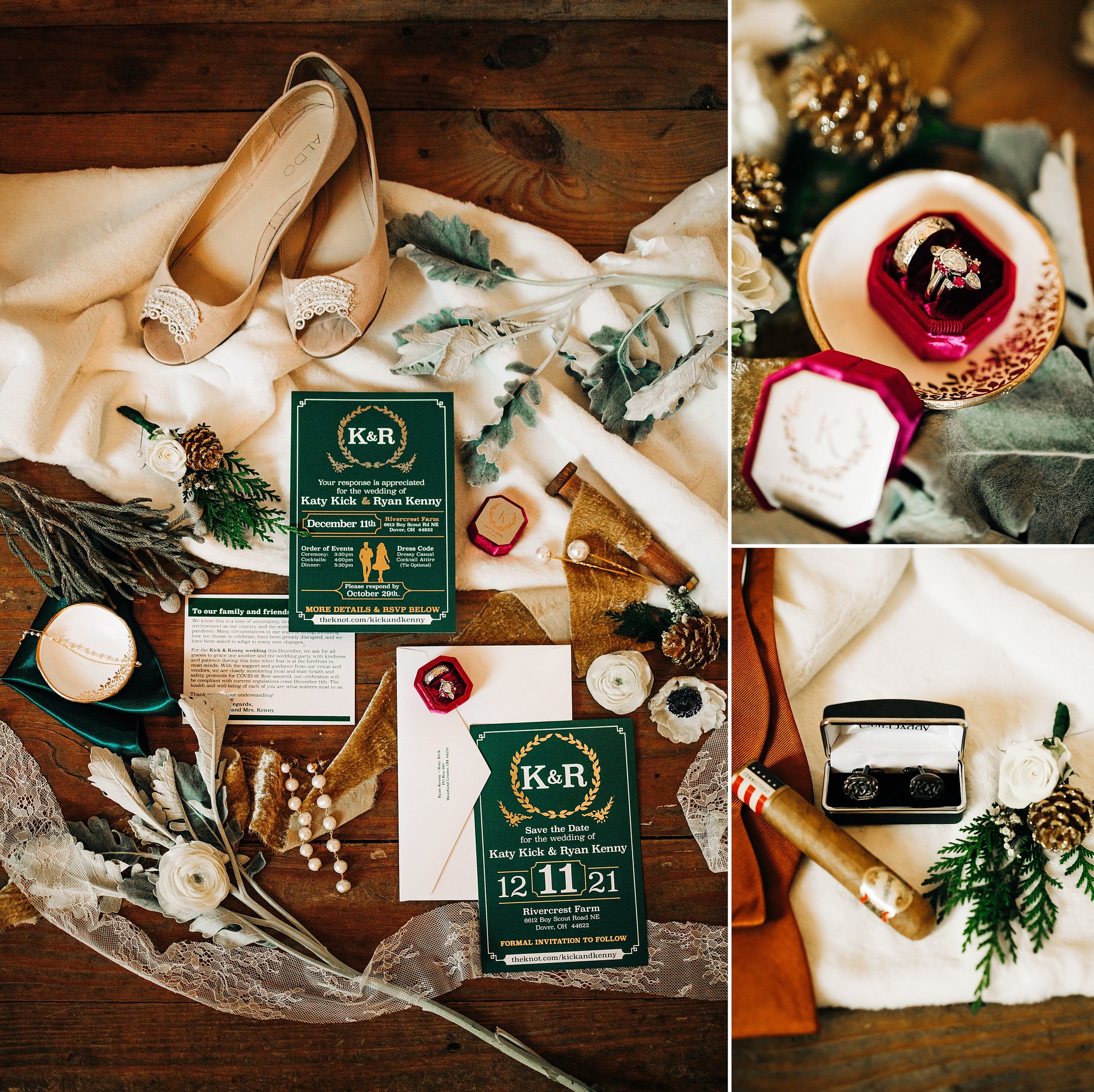 Green and Gold Winter Wedding Details 