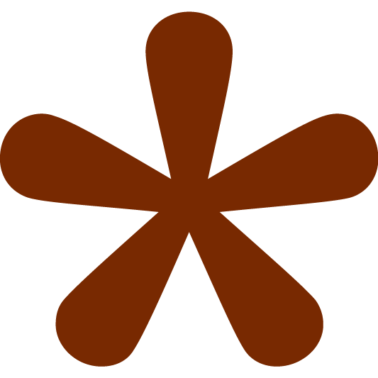 A digital illustration of a six-petaled flower with rounded petals in brown color.