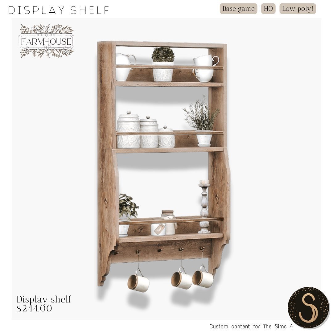✨ Calling all Sims 4 farmhouse kitchen enthusiasts! The wait is over - the collection has a brand new display shelf for you to download and complete your dream kitchen setup. 

👀 Get ready to showcase your rustic chic style like never before! 🥳

▪️