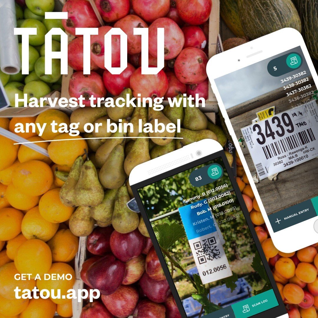 AWESOME FEATURE ALERT! Harvest tracking with any tag or bin label.

Yes, that&rsquo;s right! Print your own or use your pack house bin labels.

Whether the post-harvest facility is your own or a third party, Tātou can scan any barcode or QR code allo