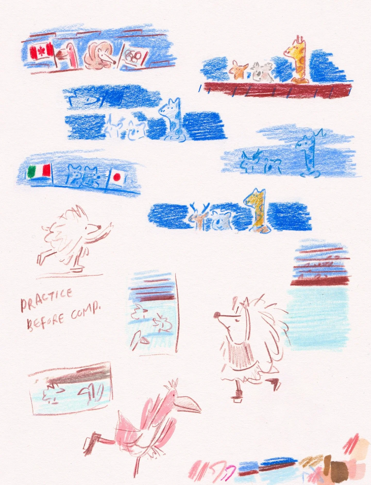 Colour studies from yesterday&rsquo;s post, figuring out how to best represent the crowd and keep the skaters in focus

#illustration #sketchbook #olympics @olympics #art #childrensbookillustration